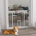 Load image into Gallery viewer, Dog Stair Gate Pet Barrier with Small Cat Door, Pressure Fit Safety Gate  with Auto Closing System, Double Locking, for Hallways, 74-100 cm Openings - White
