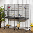 Load image into Gallery viewer, 65" Double Rolling Metal Bird Cage with Divider, Large Parrot Cage for Parakeet, Canaries, Lovebirds, Budgie, Finch, with Detachable Rolling Stand, Storage Shelf, Wood Perch & Food Container
