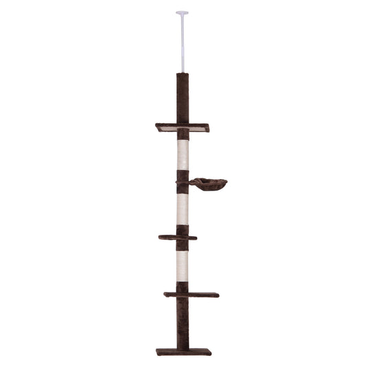 8.5ft Cat Climbing Tree 5-Tier Kitty Activity Center Floor-to-Ceiling Cat Climber Toy with Scratching Post Play Rest Post Pet Furniture Brown