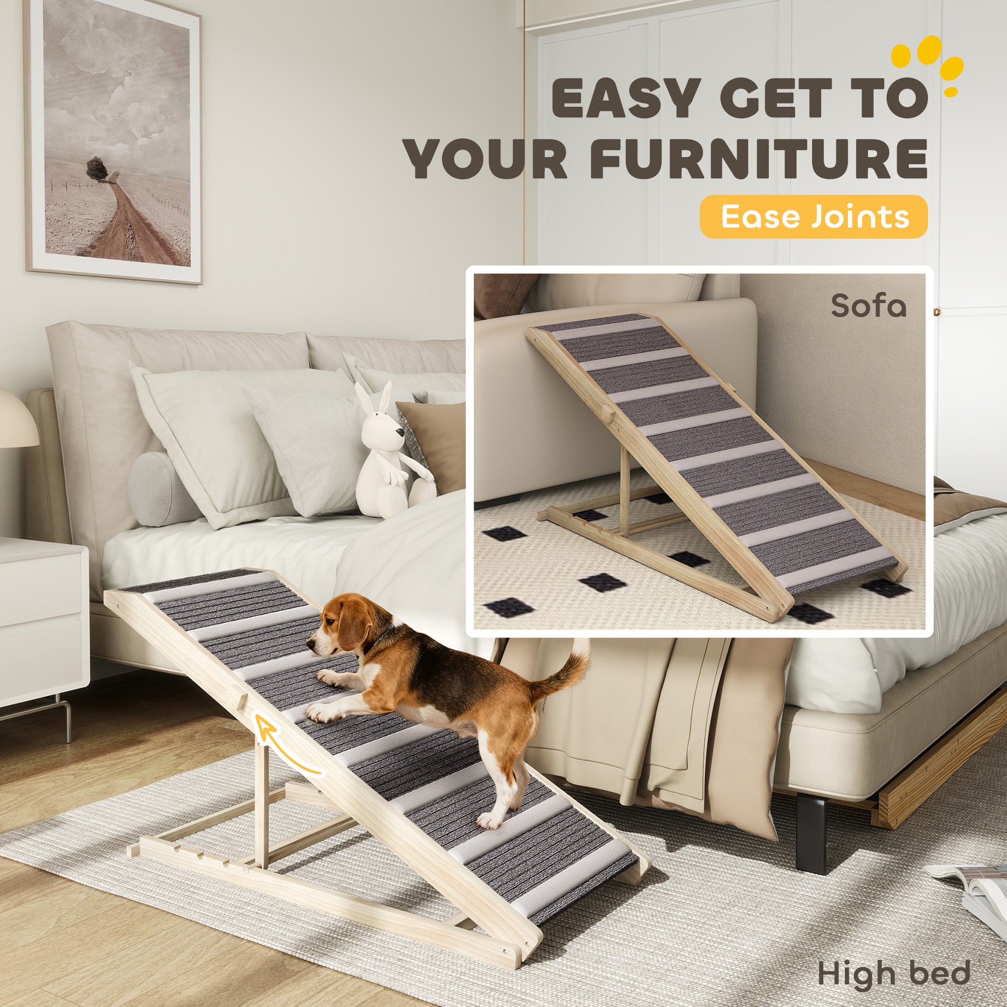Dog Ramp For Couch, Folding Pet Ramp for Bed, 4 Adjustable Height from 16" to 23.5", Pet Steps with Non-Slip Carpet for Small to Large Dogs, Suitable for Sofa