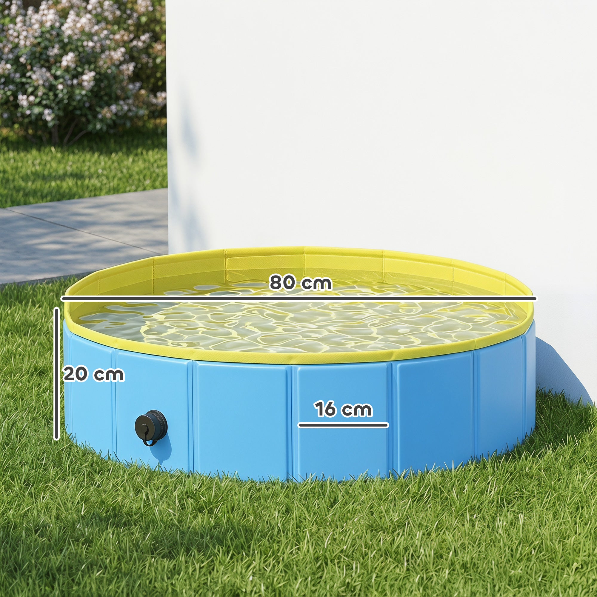 Foldable Dog Pool for Puppies and Ducks, Thickened PVC Dog Paddling Pool Bath Tub Hard Board, Anti-Slip Bottom and Hose Adapter for Easy Drainage, 80 x 20cm, Blue and Yellow