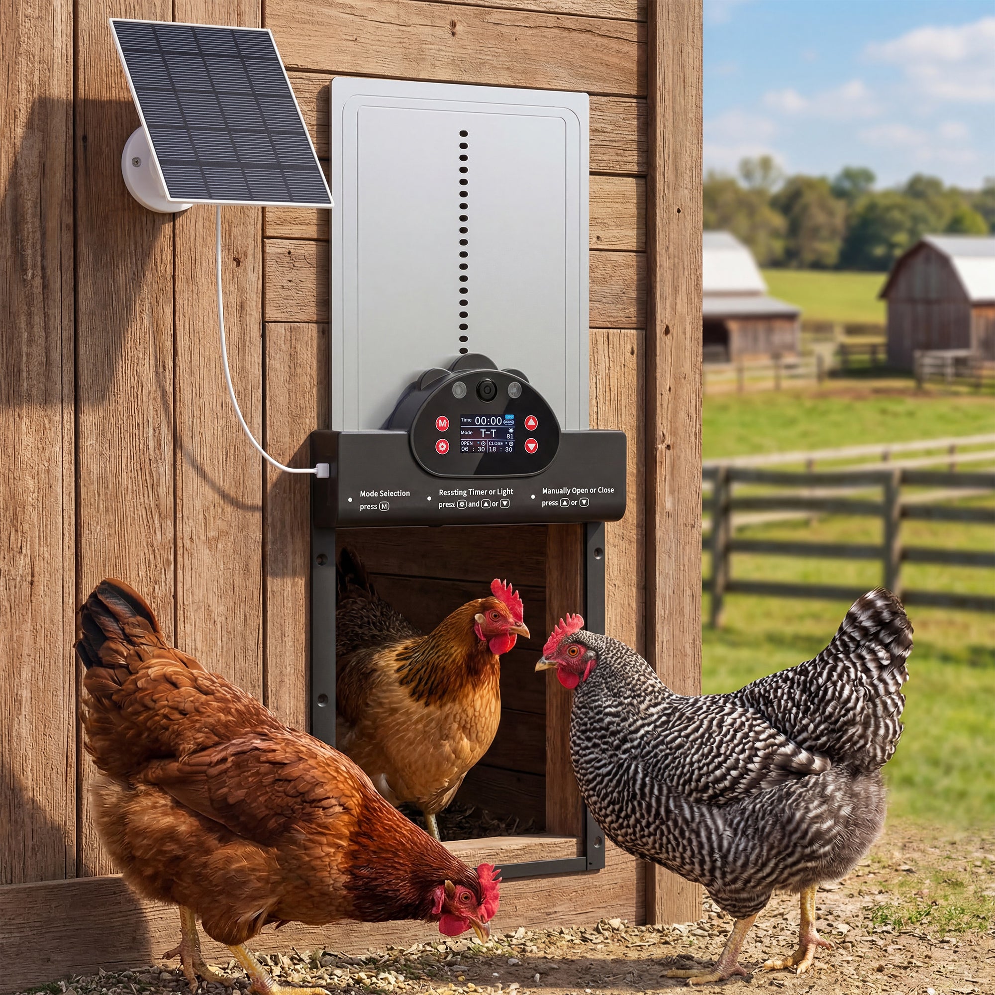 2K HD AI Camera Automatic Chicken Coop Door, WiFi Solar Powered Auto Chicken Coop Door Opener with Timer & Light Sensor, APP Remote Control, 5200 mAh Battery, Anti-Pinch & Alarm Driver Function
