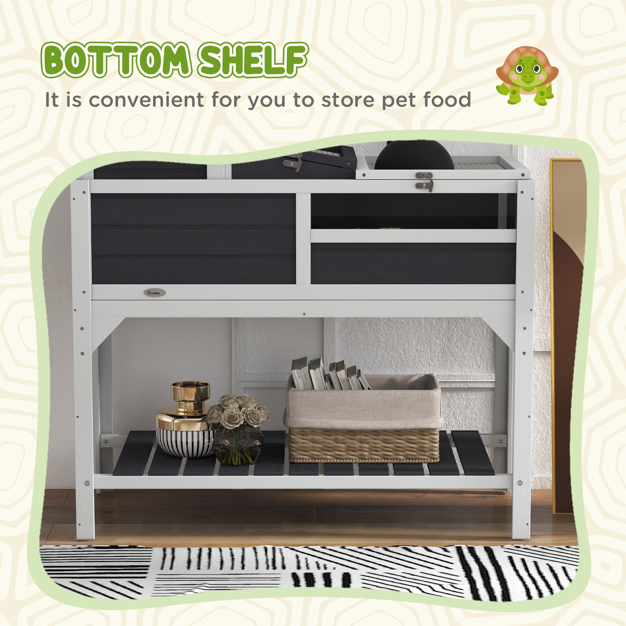 Tortoise House, 2 Layers Wooden Tortoise Enclosure with Adjustable Lamp Holder, Tortoise Table with Openable Lid, Removable Main House, Storage Shelf, Run Box, Fixed Tray - Grey