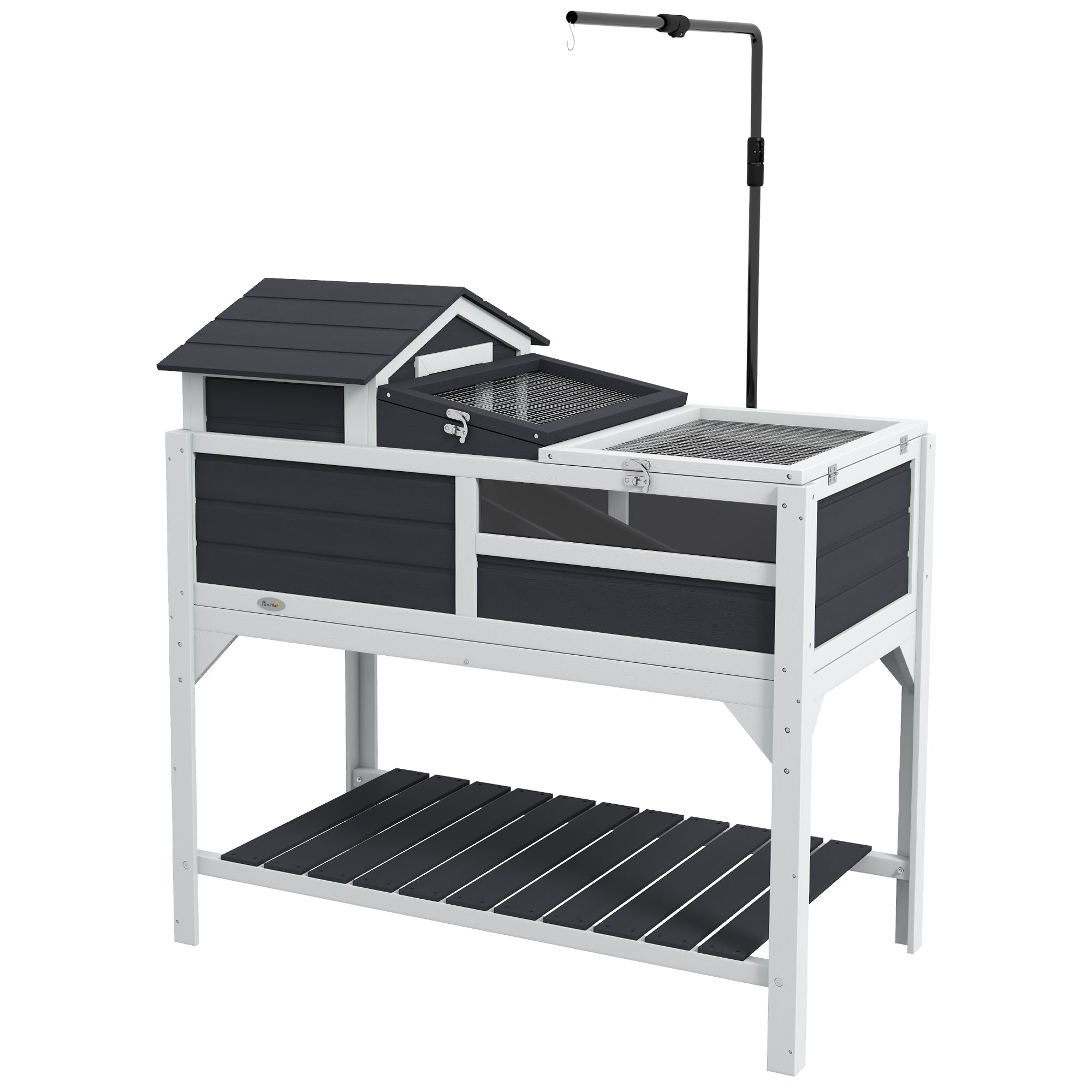 Tortoise House, 2 Layers Wooden Tortoise Enclosure with Adjustable Lamp Holder, Tortoise Table with Openable Lid, Removable Main House, Storage Shelf, Run Box, Fixed Tray - Grey