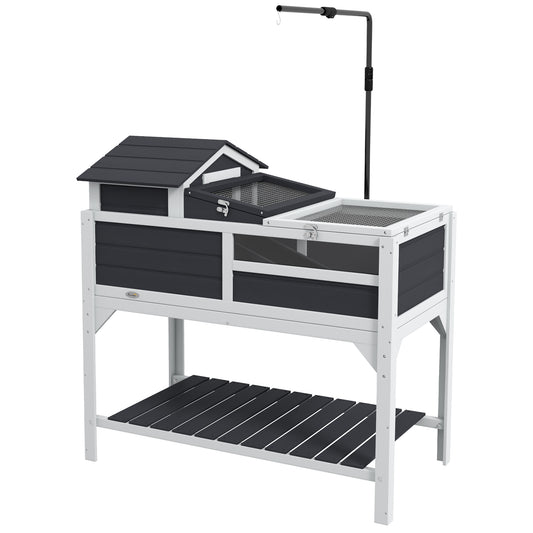 Tortoise House, 2 Layers Wooden Tortoise Enclosure with Adjustable Lamp Holder, Tortoise Table with Openable Lid, Removable Main House, Storage Shelf, Run Box, Fixed Tray - Grey