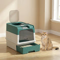 Load image into Gallery viewer, Cat Litter Box with Lid, Hooded Cat Litter Box with Pull-Out Drawer Tray, Scoop, Front Entry & Top Exit, 4 Deodorization Bags, Easy to Clean, Teal

