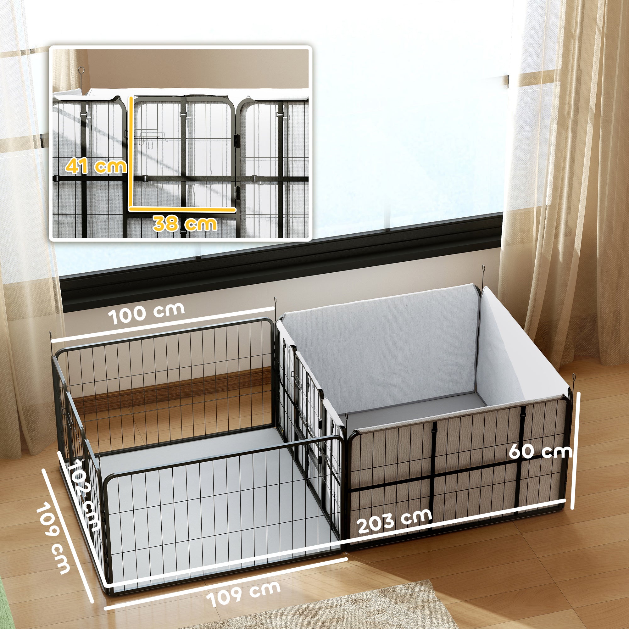 Whelping Box for Dogs, Puppies, 7 Panel Dog Playpen with Two Rooms, Washable Whelping Pads, Water-Resistant Oxford Fabric, Two Doors, for Small and Medium Dogs