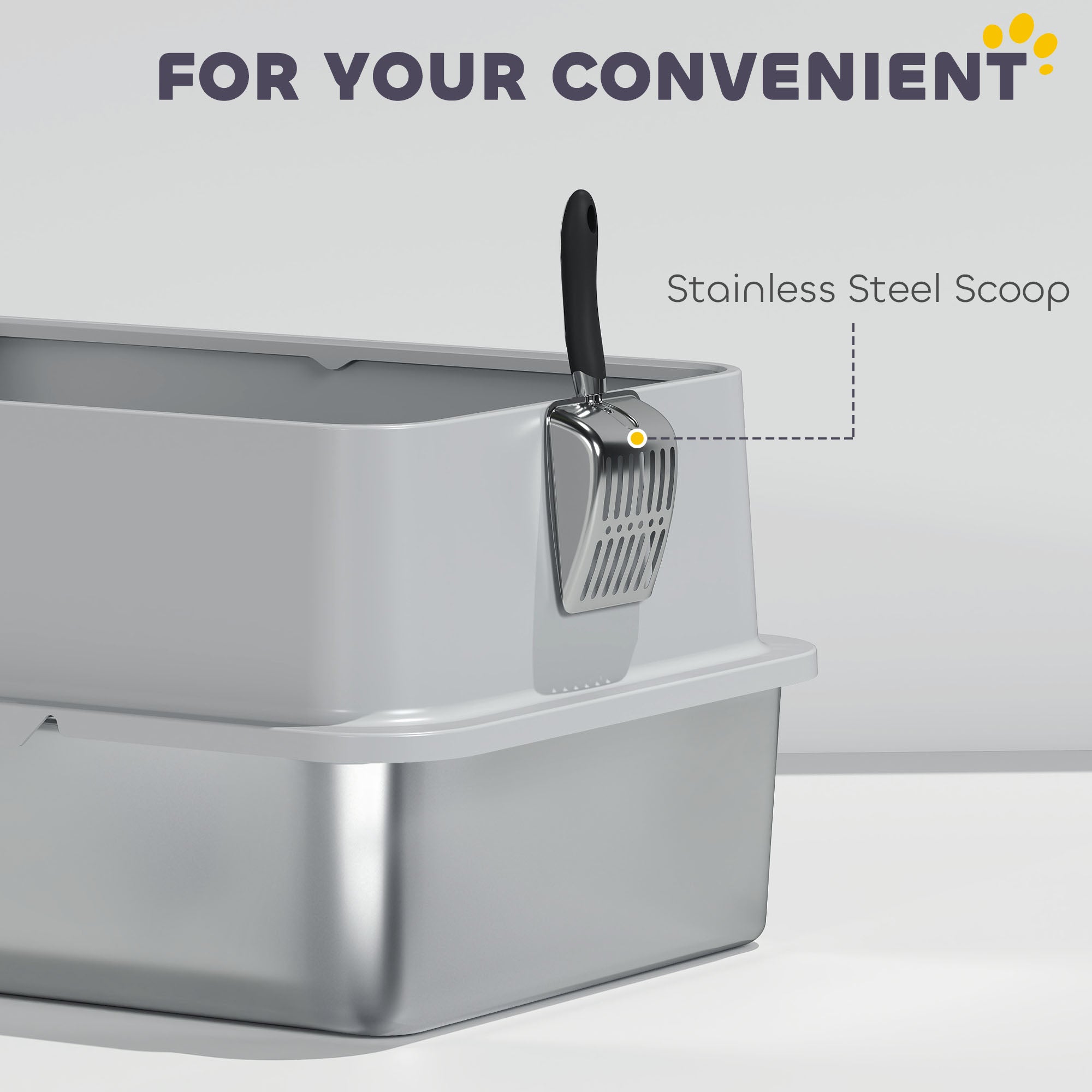 Stainless Steel Cat Litter Box, XL Kitty Litter Box for Big and Multiple Cats with High Wall Side, Scoop, Anti-Leakage, Easy Cleaning & Odor Free