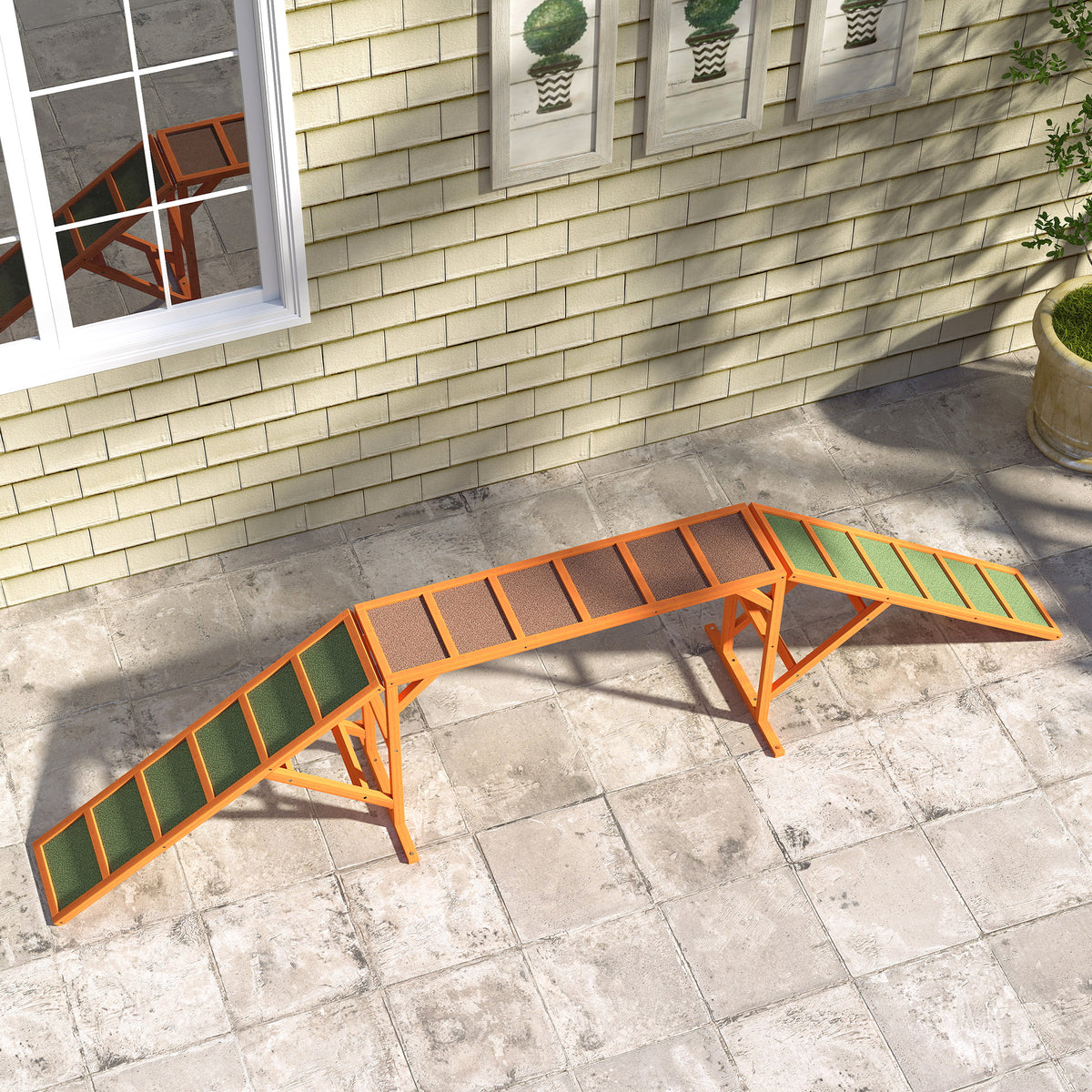 Dog Agility Ramp, Dog Walk Balance Trainer Equipment w/ Safety Bar, Non-slip Surface, Pet Training Ramp for Walk and Pause Practice, Pet Obstacle Course, Backyard Park Use, Orange