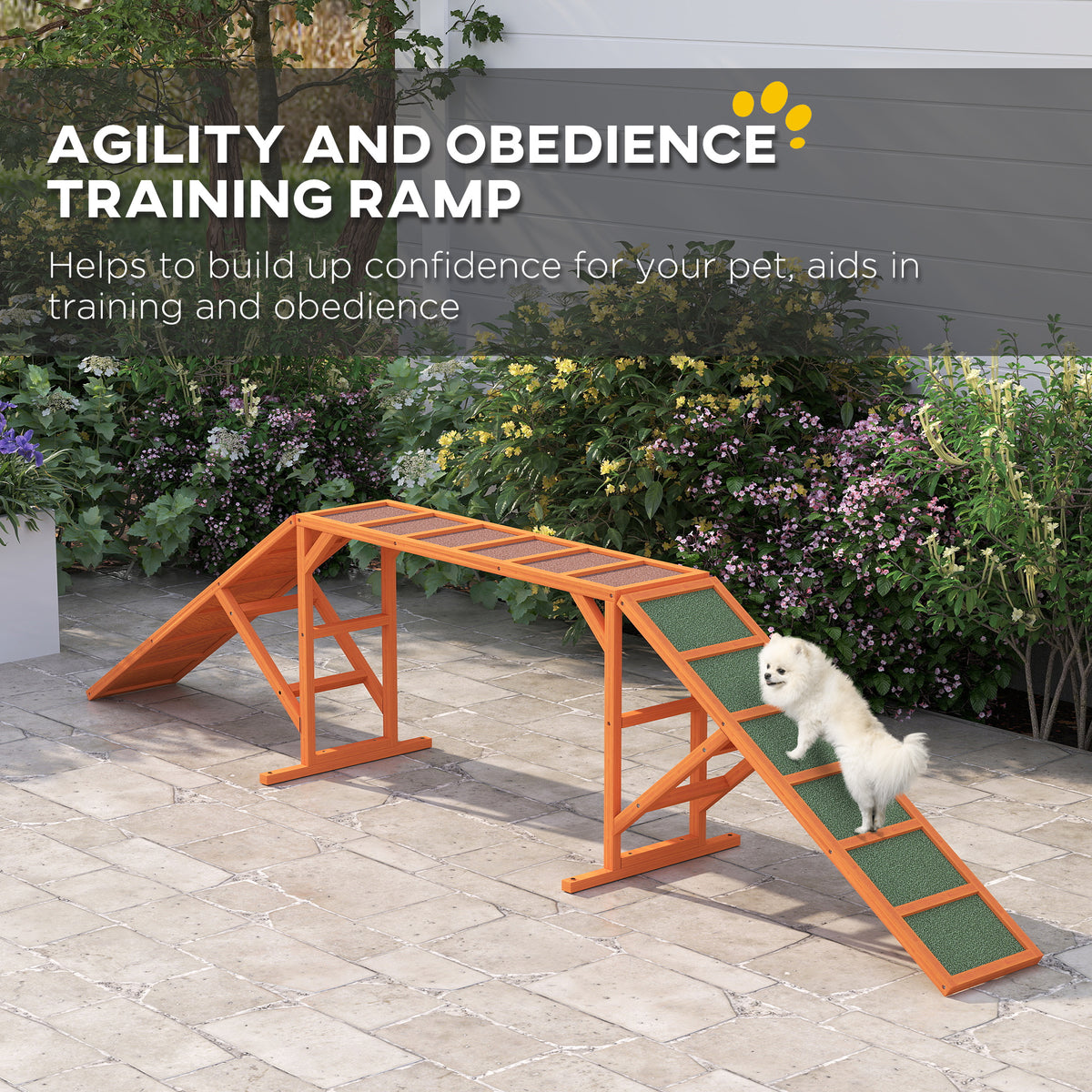Dog Agility Ramp, Dog Walk Balance Trainer Equipment w/ Safety Bar, Non-slip Surface, Pet Training Ramp for Walk and Pause Practice, Pet Obstacle Course, Backyard Park Use, Orange