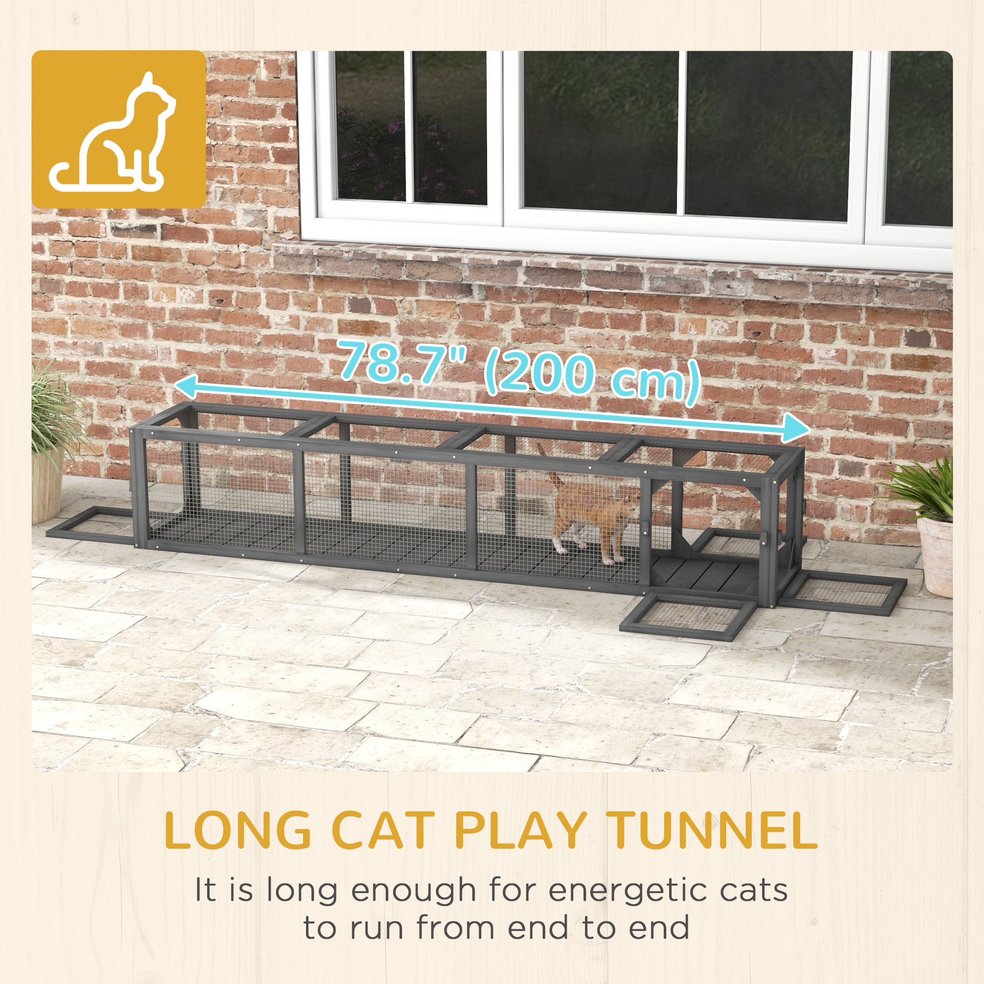 79" Long Cat Tunnel, Cat shelter L- Shape with Extendable Design, Cat Enclosure for Indoor/Outdoor Use with Weather Protection, Removable Door, Lead Grey
