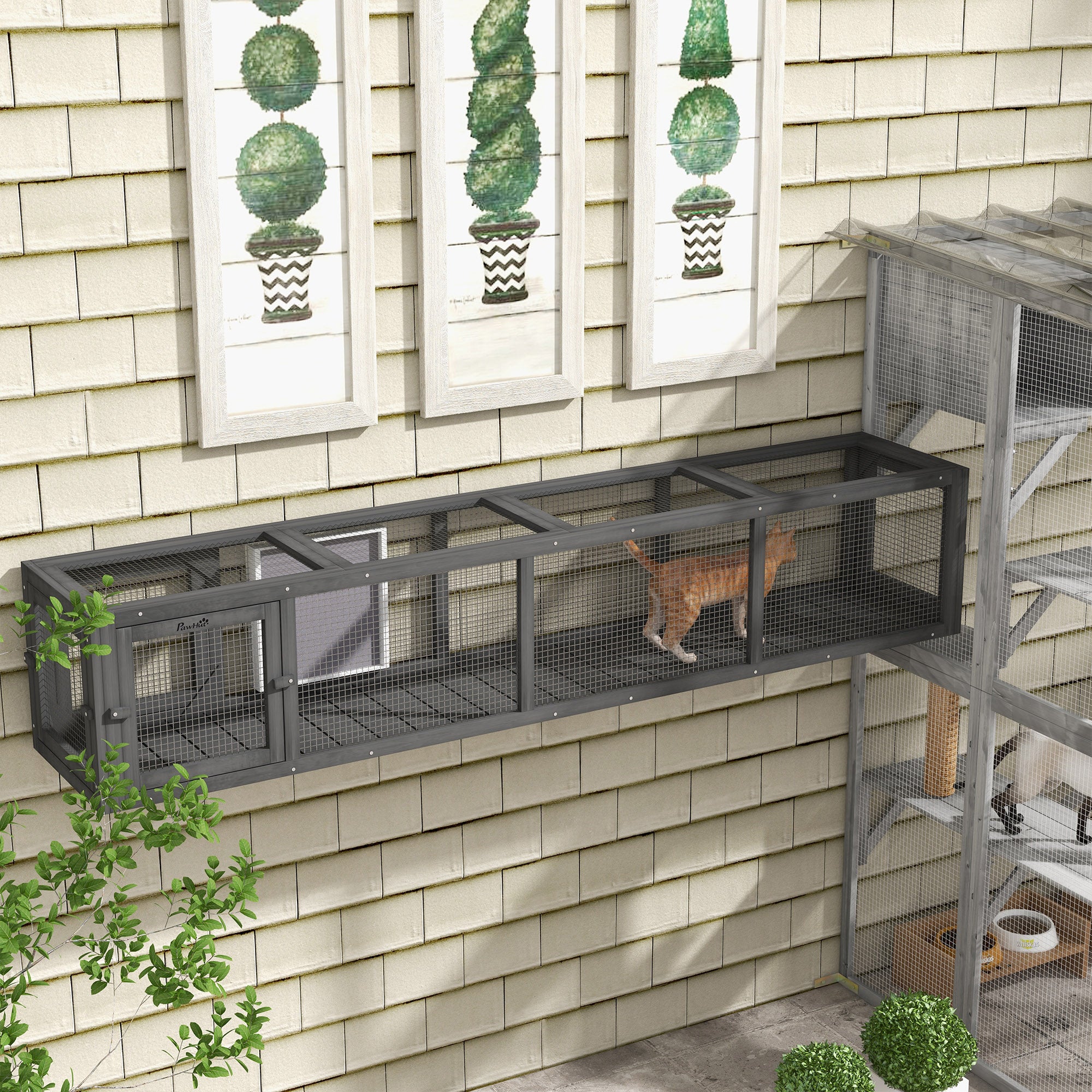 79" Long Cat Tunnel, Cat shelter L- Shape with Extendable Design, Cat Enclosure for Indoor/Outdoor Use with Weather Protection, Removable Door, Lead Grey