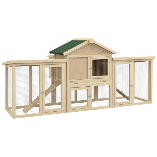 PawHut 80" Chicken Coop, Wooden Outdoor Chicken Cage Hen House with Nesting Box, Double Runs, Removable Tray, Ramps, for Backyard