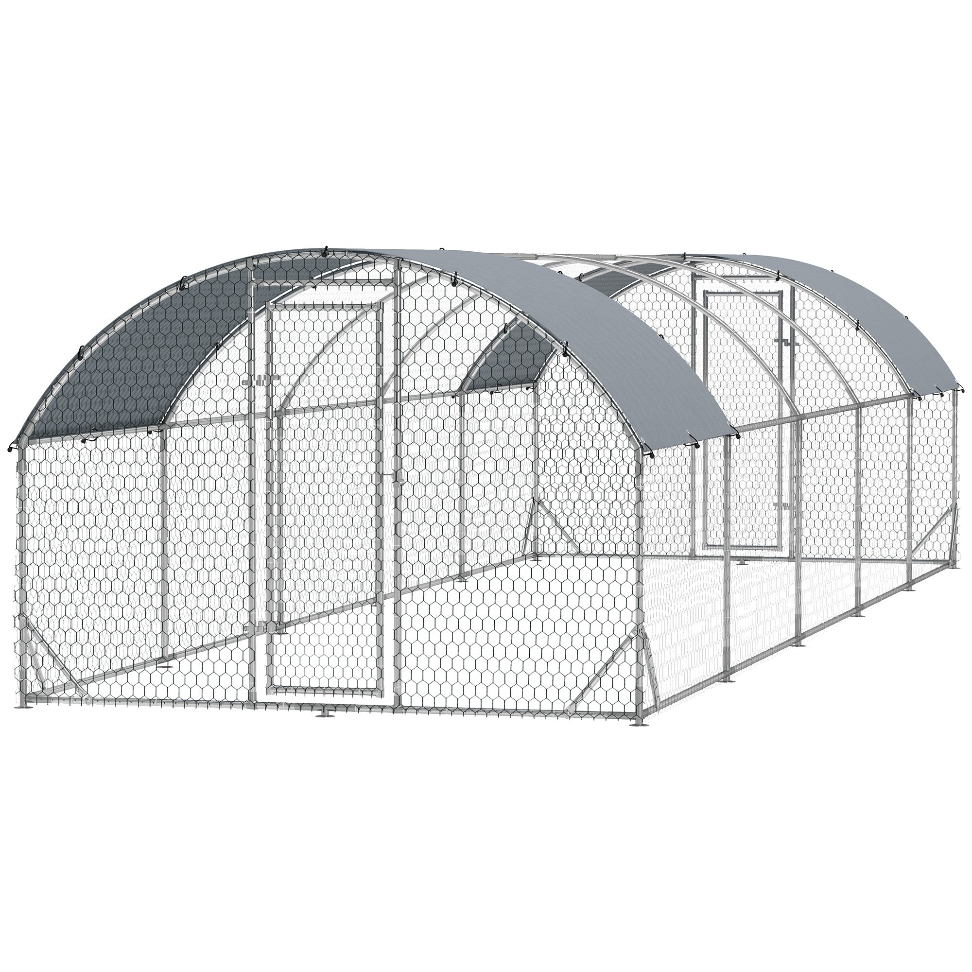 Chicken Run, Galvanized Large Metal Chicken Coop Cage, Walk-in Enclosure Poultry Hen Run House Playpen Rabbit Hutch with Dome Roof, Cover, 9.2' × 31.2' × 6.4', Silver