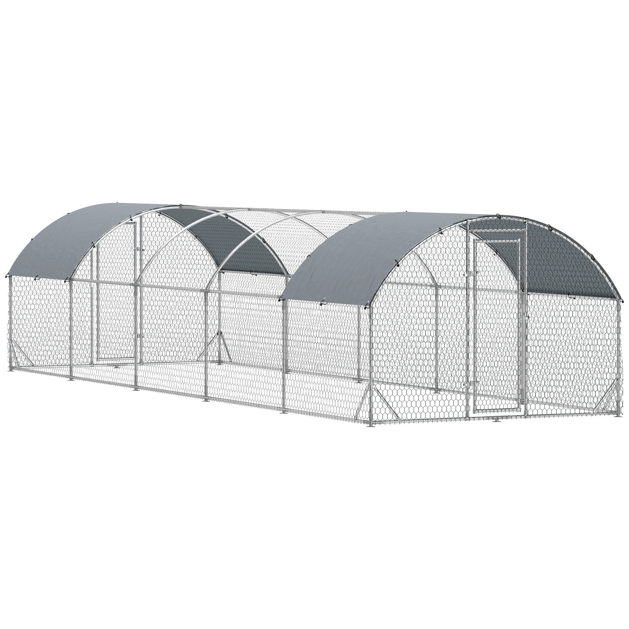 Large Chicken Coop Metal Chicken Run with Waterproof and Anti-UV Cover, Dome Shaped Walk in Fence Cage Hen House for Outdoor and Yard Farm Use, 1" Tube Diameter, 9.2' x 31.2' x 6.5'