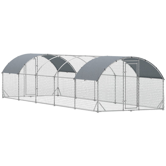 Large Chicken Coop Metal Chicken Run with Waterproof and Anti-UV Cover, Dome Shaped Walk in Fence Cage Hen House for Outdoor and Yard Farm Use, 1" Tube Diameter, 9.2' x 31.2' x 6.5'