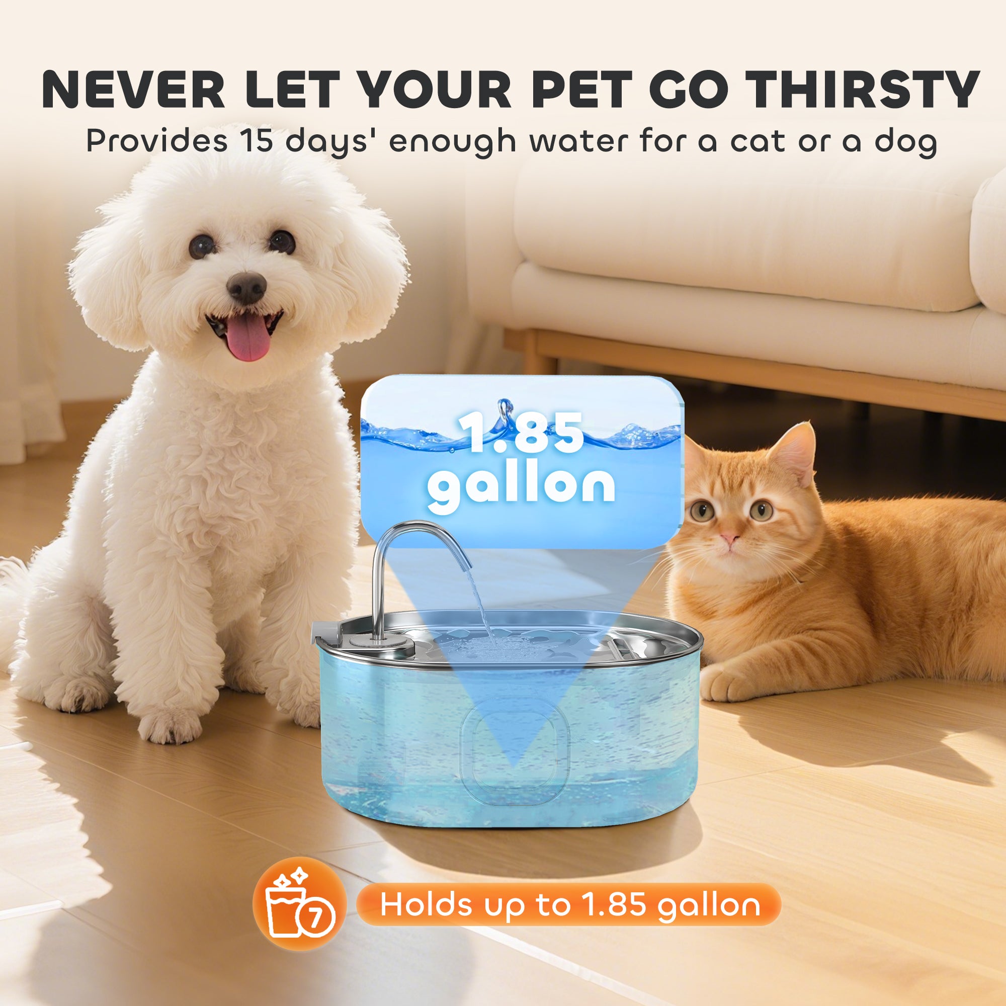 Cat Water Fountain Stainless Steel, 246 oz. / 7L Automatic Pet Fountain with Filters, Ultra-Quiet Pump, Visibility Window, Dog Water Bowl Dispenser for Cats, Dogs and Multi-Pet Homes