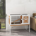 Load image into Gallery viewer, Wooden Rabbit Hutch, Elevated Guinea Pig Cage w/ Openable Roof, Ladder, Removable Tray, 90 x 53 x 87cm - Yellow

