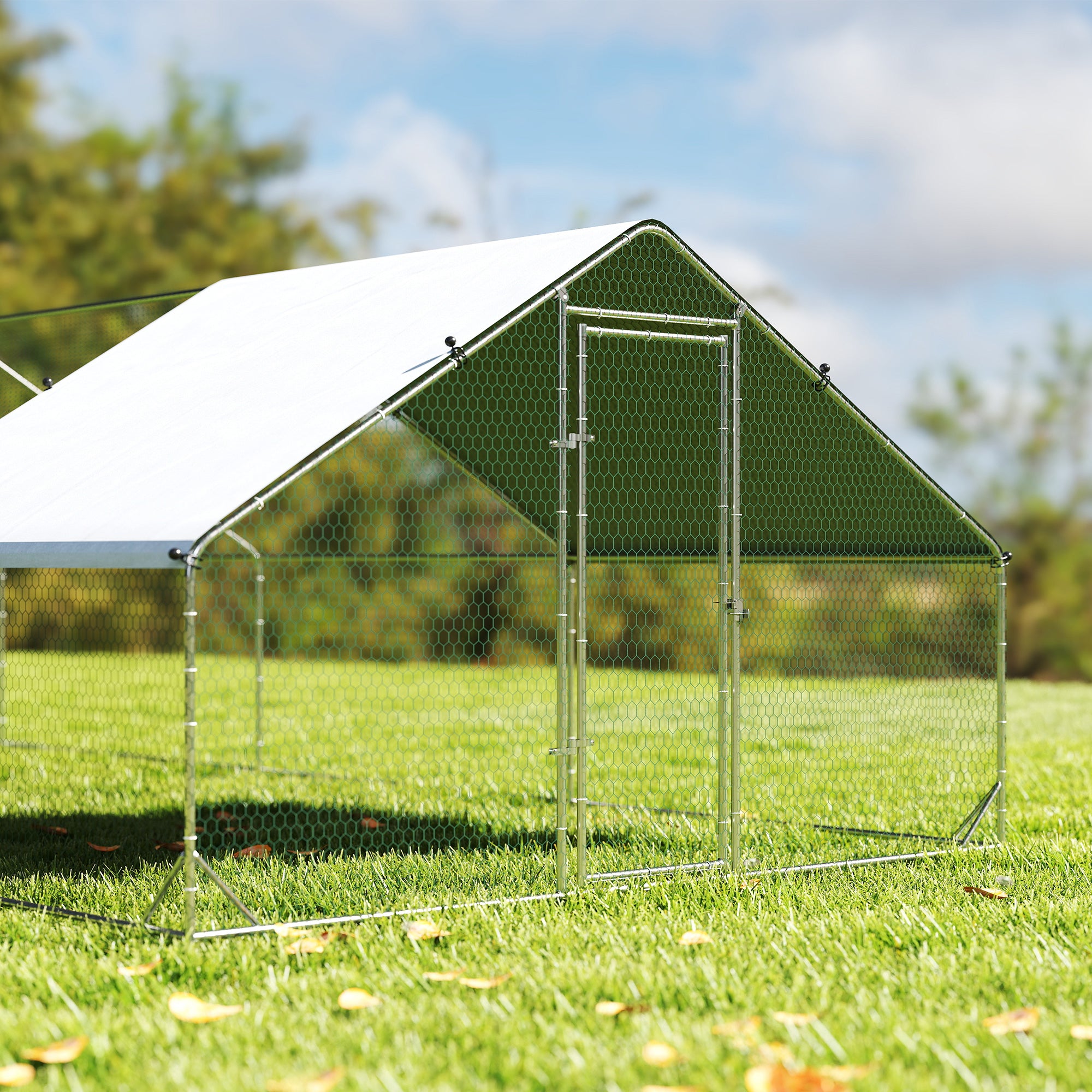 Large Chicken Coop Metal Chicken Run with Waterproof and Anti-UV Cover, Spire Shaped Walk in Fence Cage Hen House for 30-40 Hens, for Outdoor Yard Farm, 1" Tube Diameter, 33' x 10' x 6.4'