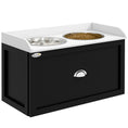 Load image into Gallery viewer, PawHut Dog Feeding Station with Storage Drawer, Dog Food Storage Cabinet with 2 Removable Elevated Dog Bowls for Large Sized Dogs, White and Black
