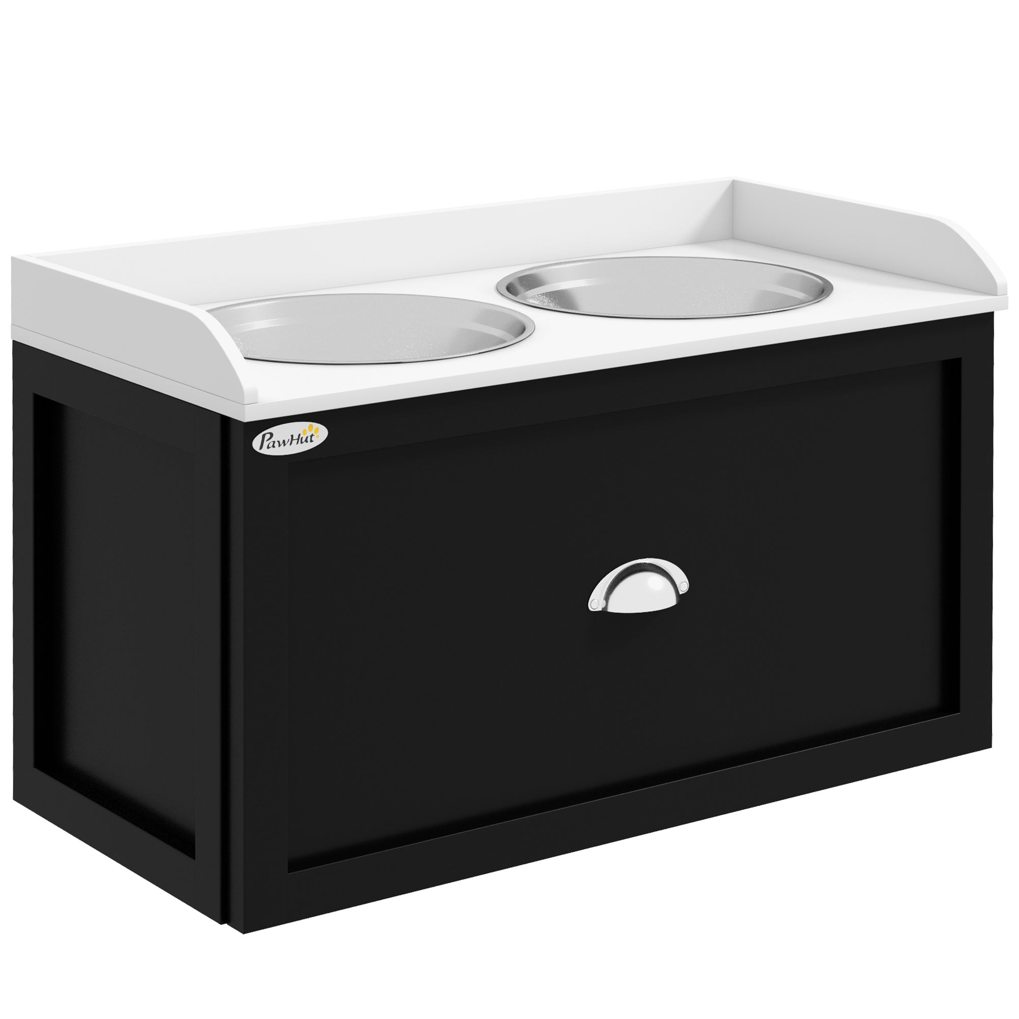 PawHut Dog Bowl Stand with Storage, 2 Elevated Pet Dish Bowls Set for Large  Dogs, White and Black