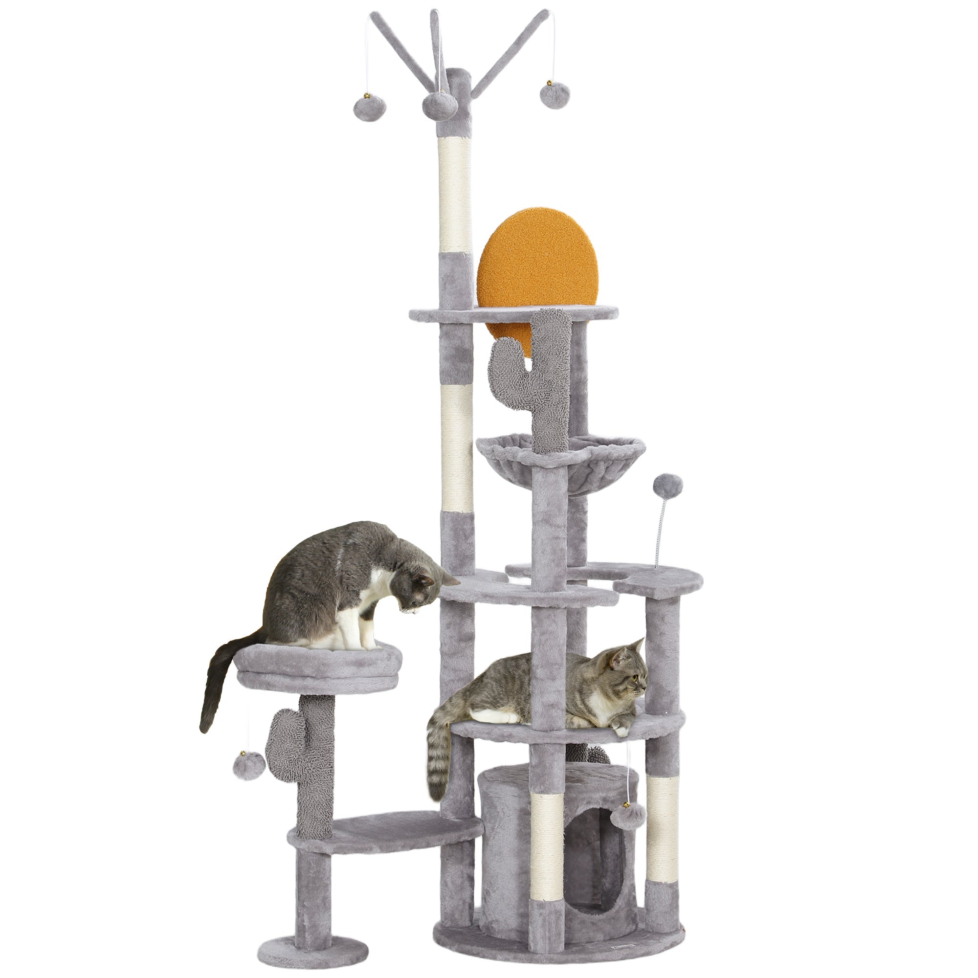 71" Tall Cat Tree, Multi-Level Cat Tower for Indoor, Corner DIY Design with Scratching Posts, Sisal Pad, Condo, Bed, Hammock, Platforms, Balls, Activity Center, Light Grey