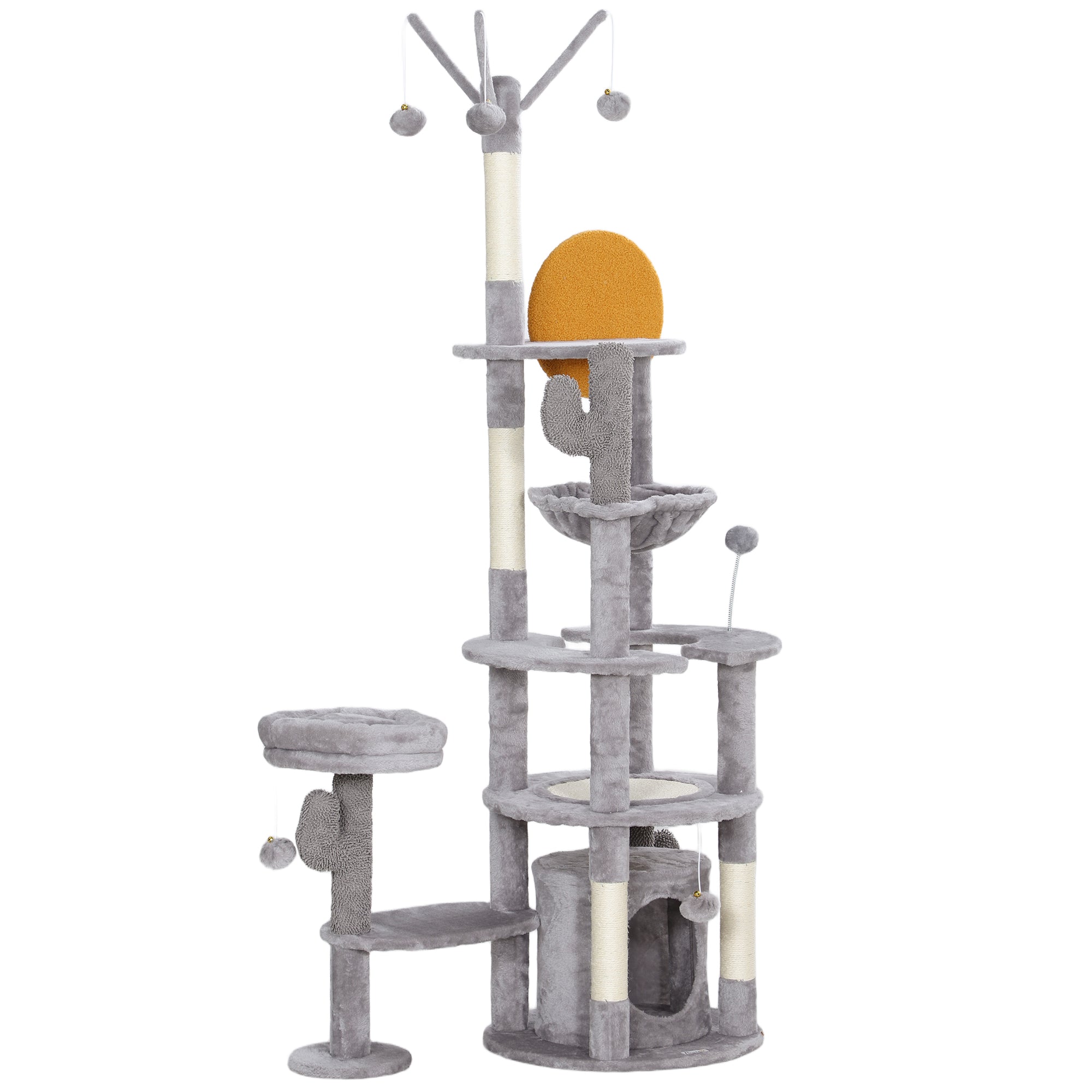 71" Tall Cat Tree, Multi-Level Cat Tower for Indoor, Corner DIY Design with Scratching Posts, Sisal Pad, Condo, Bed, Hammock, Platforms, Balls, Activity Center, Light Grey