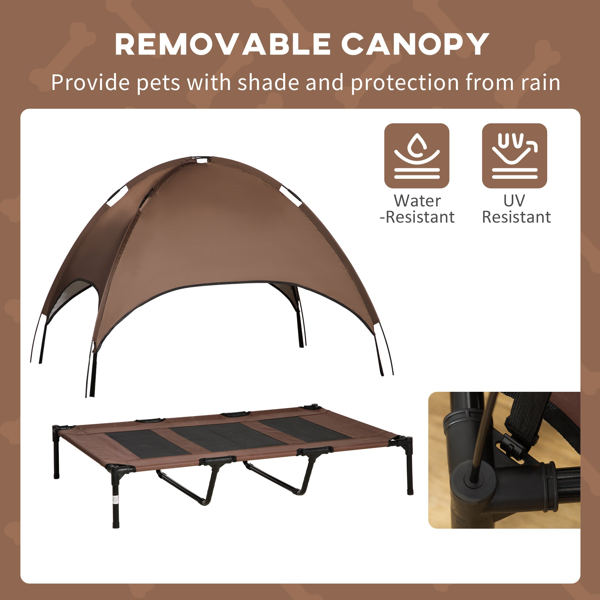 Raised Dog Bed Waterproof Elevated Pet Cot with Breathable Mesh UV Protection Canopy Brown, for XL Dogs, 122 x 92 x 108cm
