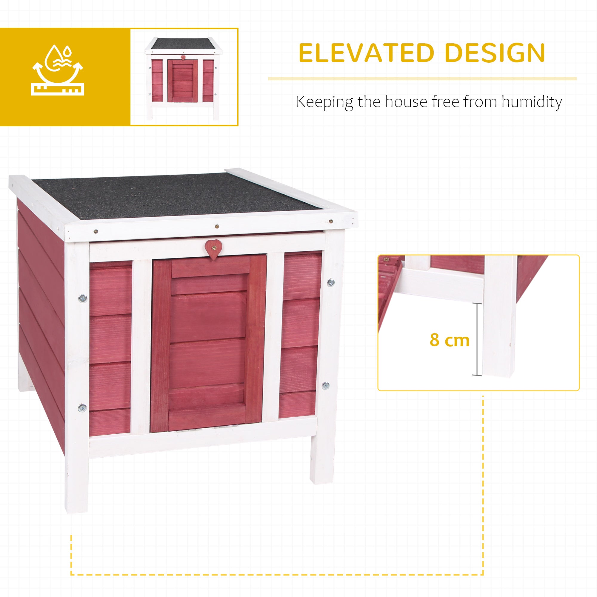 Wooden Rabbit Hutch Outdoor, Guinea Pig Hutch, Rabbit Hideaway, Cat House, Bunny Cage Small Animal House with Openable Roof, 51 x 42 x 43 cm, Red