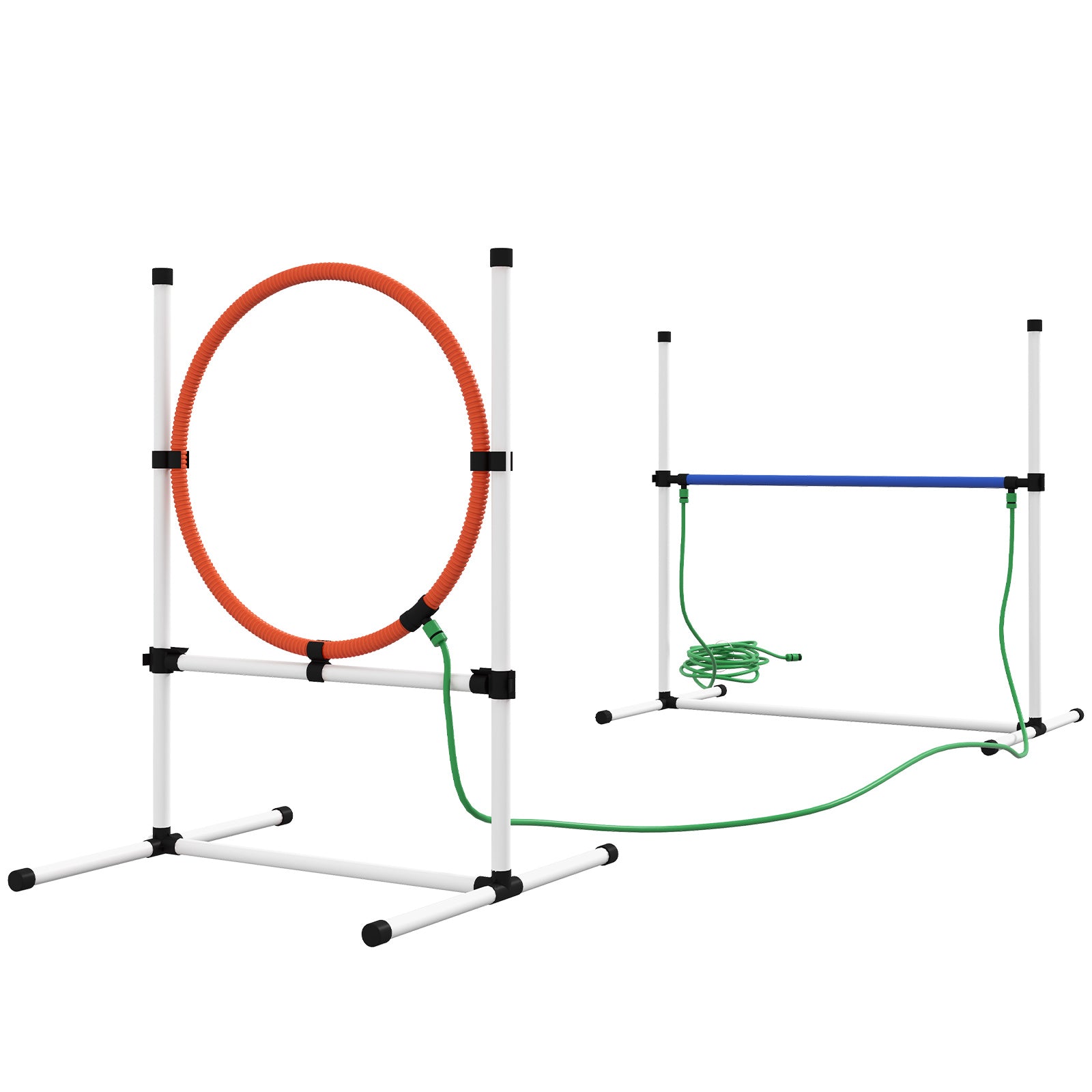PawHut 3 Piece Dog Agility Training Equipment Set with Spray Water Tube, Dog Obstacle Course with Adjustable Height Jumping Ring and Hurdle, Carry Bag, Whistle, White