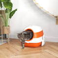 Load image into Gallery viewer, Foldable Cat Litter Box with Lid, Hooded Cat Litter Tray with High Sides, Air Freshener, Large Two-Way Entrance, Scoop, Orange

