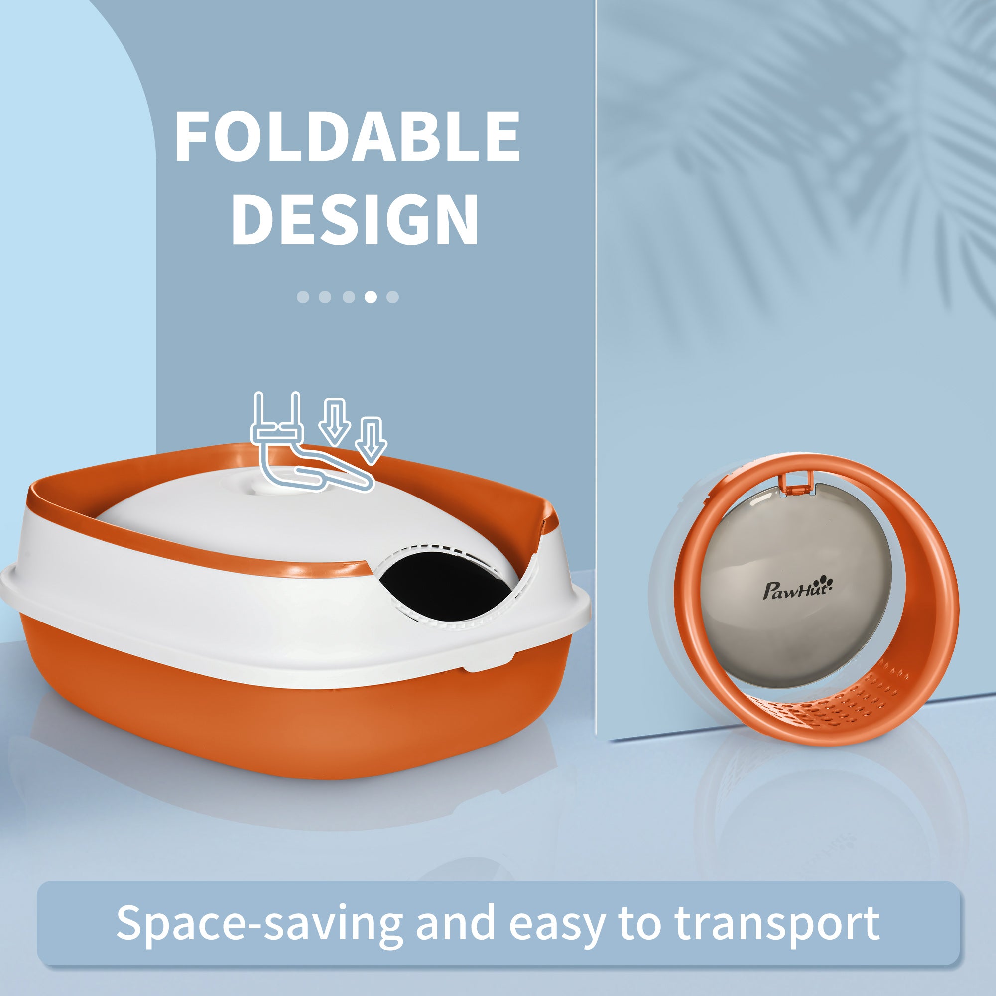 Foldable Cat Litter Box with Lid, Hooded Cat Litter Tray with High Sides, Air Freshener, Large Two-Way Entrance, Scoop, Orange
