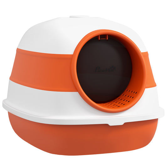 Foldable Cat Litter Box with Lid, Hooded Cat Litter Tray with High Sides, Air Freshener, Large Two-Way Entrance, Scoop, Orange