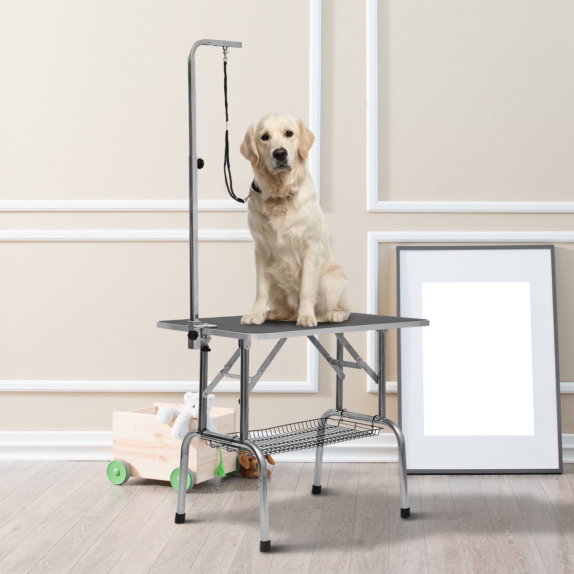 36" Dog Grooming Table with Adjustable Grooming Arm, Foldable Pet Grooming Table for Dogs with Storage Shelf, Noose, Black