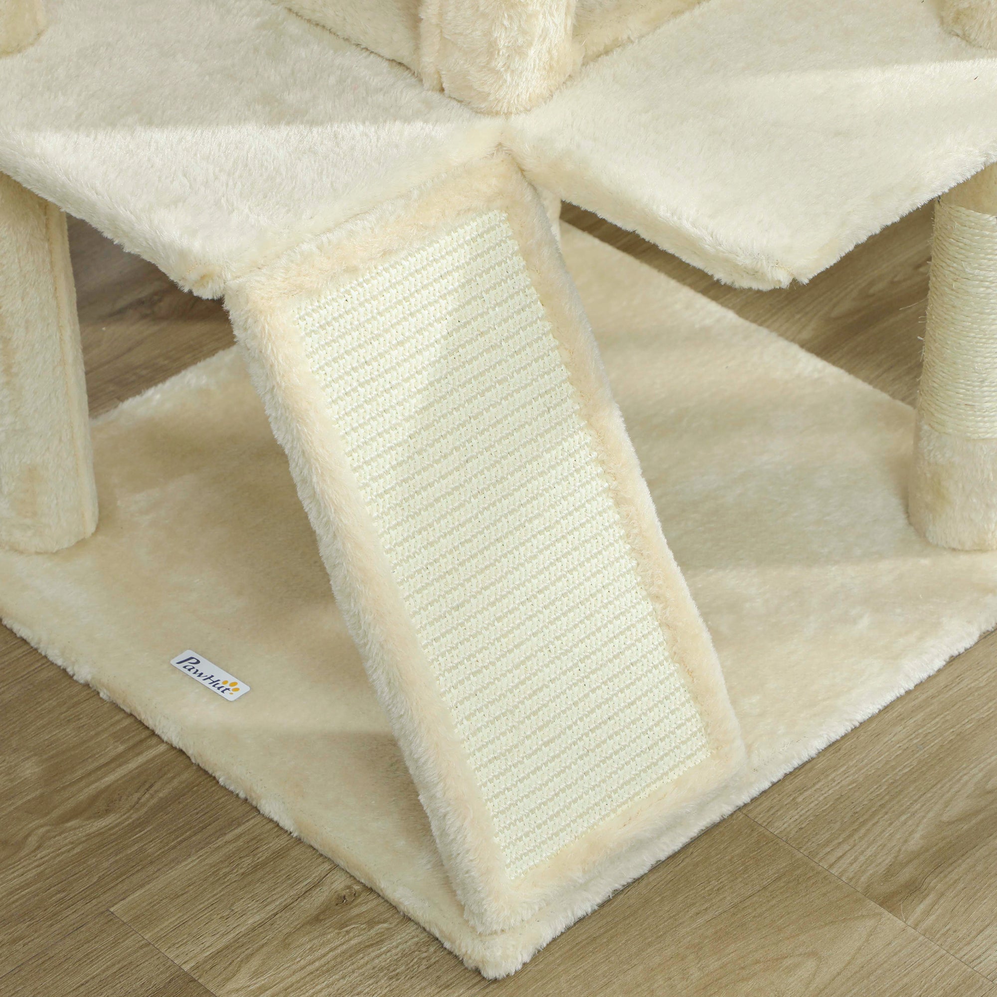 63" Cat Tree, Cat Tower for Indoor Cats with Scratching Posts, Cat Condos, Bed, Platforms, Ramp, Toy Ball, Cat Activity Center, Cream White