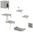Load image into Gallery viewer, Cat Wall Shelves, 6-Piece Cat Wall Furniture Set with Condo, Platforms, Sisal Scratching Post, Bed and Toy Ball, for Climbing, Sleeping, Playing, Grey
