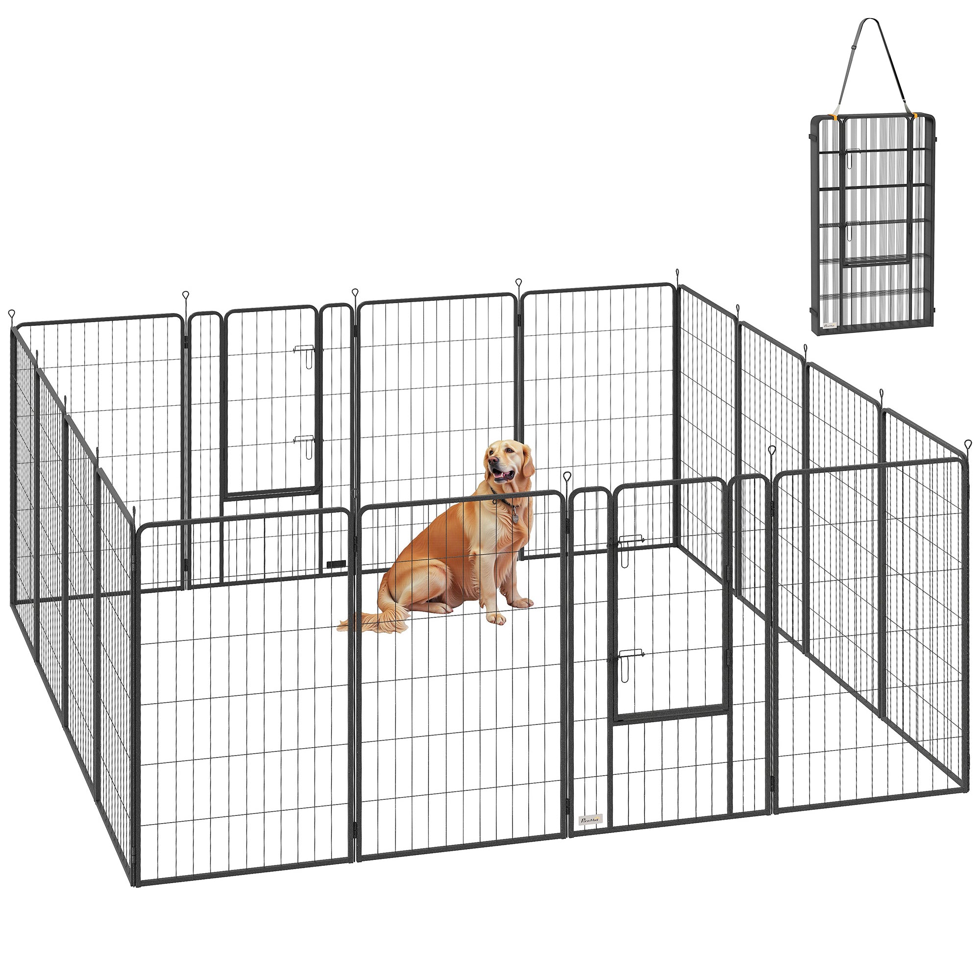 16 Panels Dog Playpen, 27"W x 47"H Heavy Duty Pet Fence with Door & Strap for Indoor Outdoor Backyard Garden, Portable & Foldable Puppy Pet Pen for Large Dogs