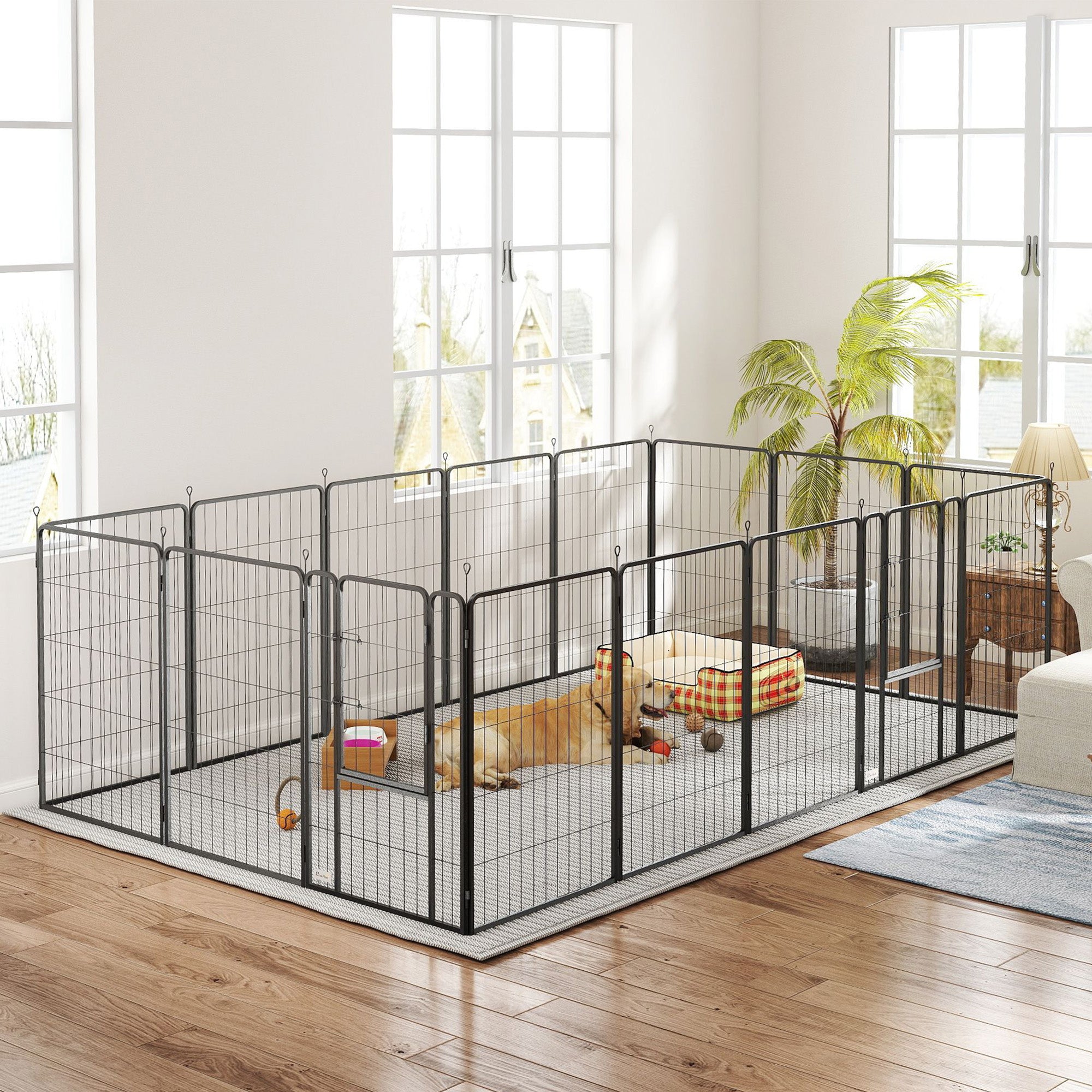 16 Panels Dog Playpen, 27"W x 47"H Heavy Duty Pet Fence with Door & Strap for Indoor Outdoor Backyard Garden, Portable & Foldable Puppy Pet Pen for Large Dogs