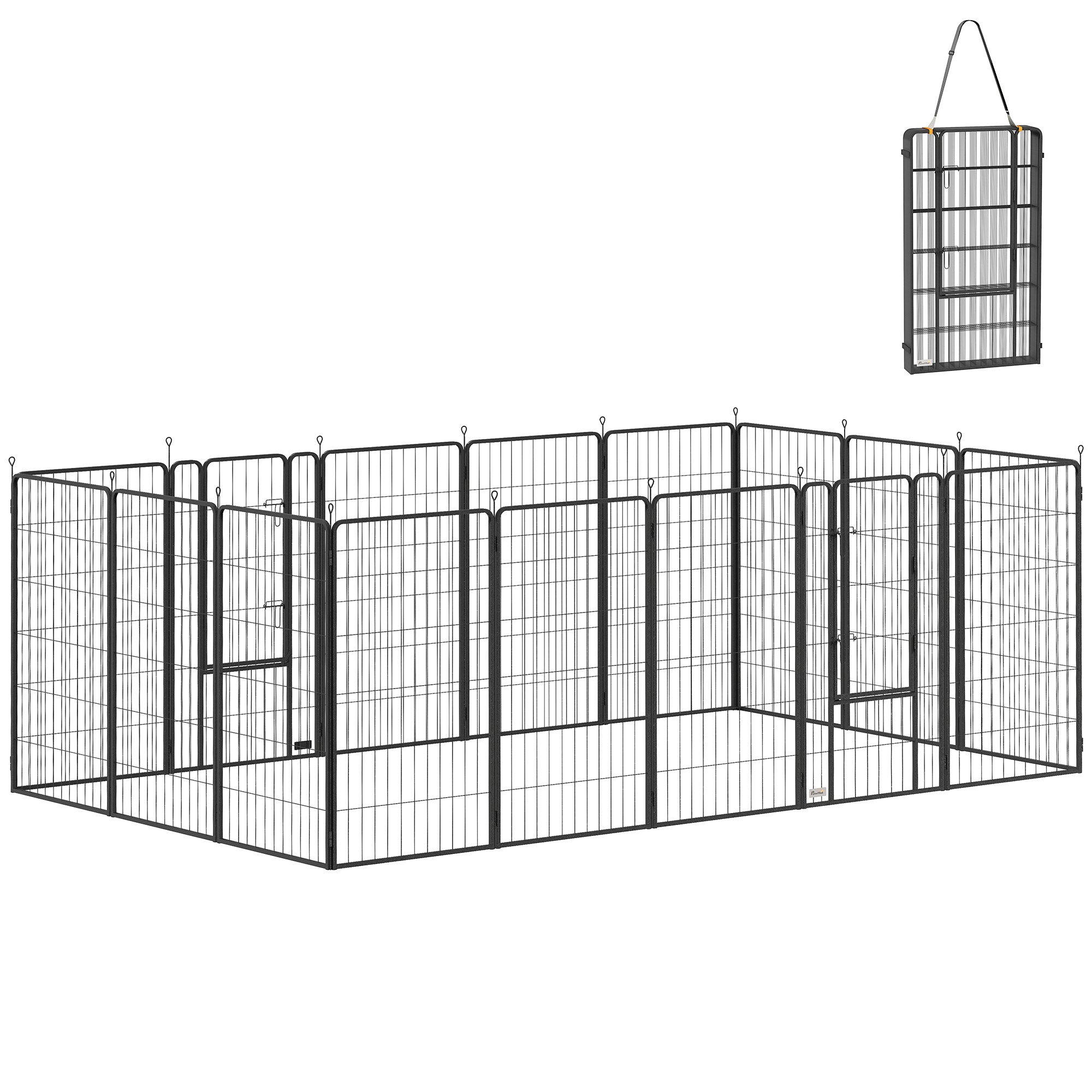 16 Panels Dog Playpen, 27"W x 47"H Heavy Duty Pet Fence with Door & Strap for Indoor Outdoor Backyard Garden, Portable & Foldable Puppy Pet Pen for Large Dogs