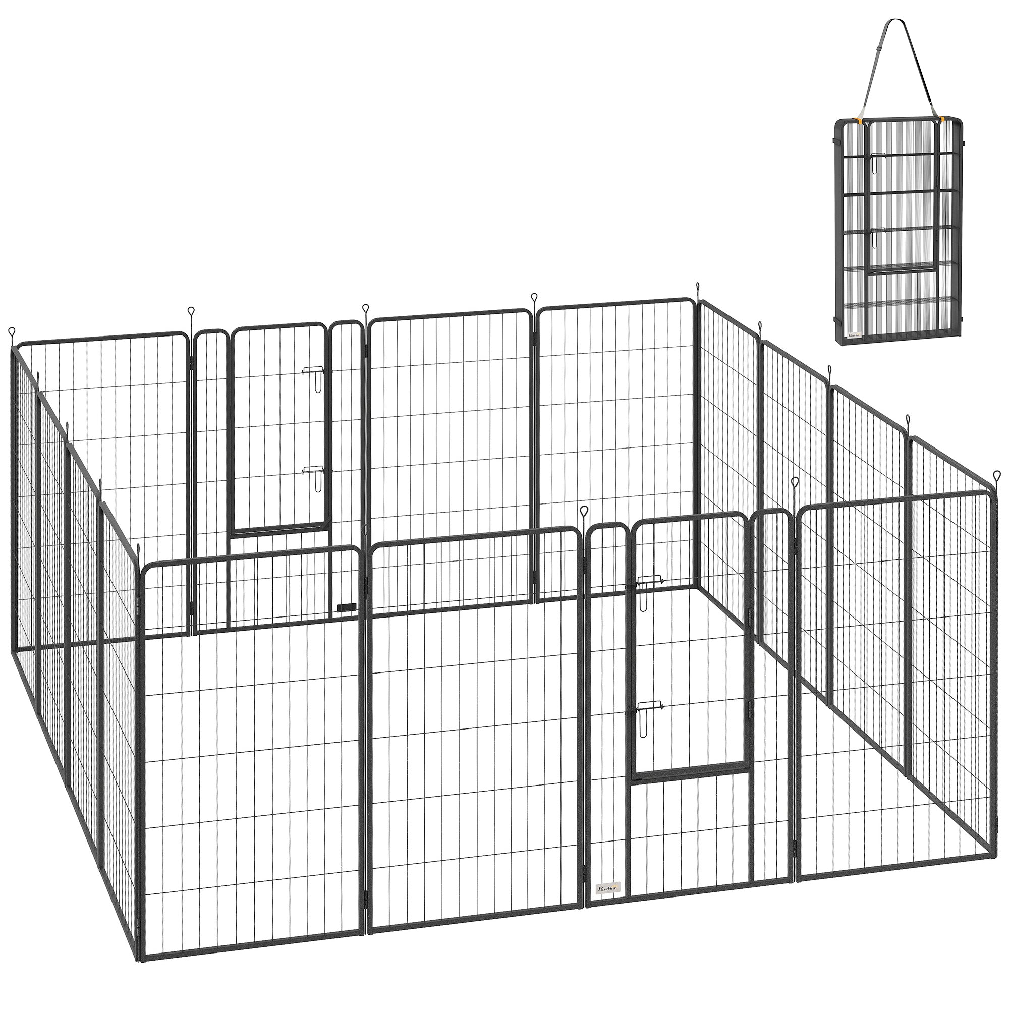 16 Panels Dog Playpen, 27"W x 47"H Heavy Duty Pet Fence with Door & Strap for Indoor Outdoor Backyard Garden, Portable & Foldable Puppy Pet Pen for Large Dogs