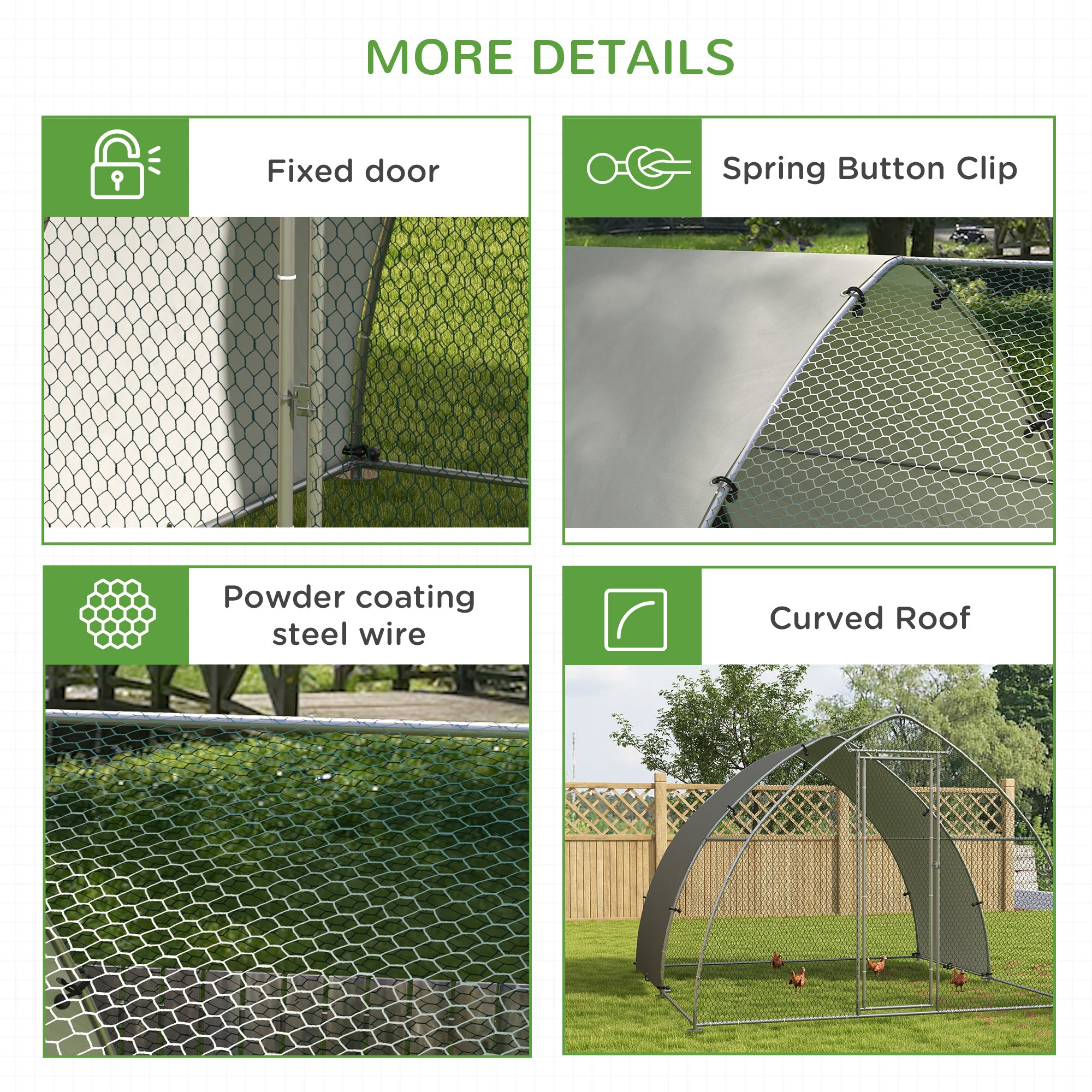 Walk In Chicken Run, Galvanised Chicken Coop Outdoor with Cover, Poultry Cage, for 8-12 Chickens, Hens, Ducks, Rabbits, 3 x 3.8 x 2.2m - Silver Tone
