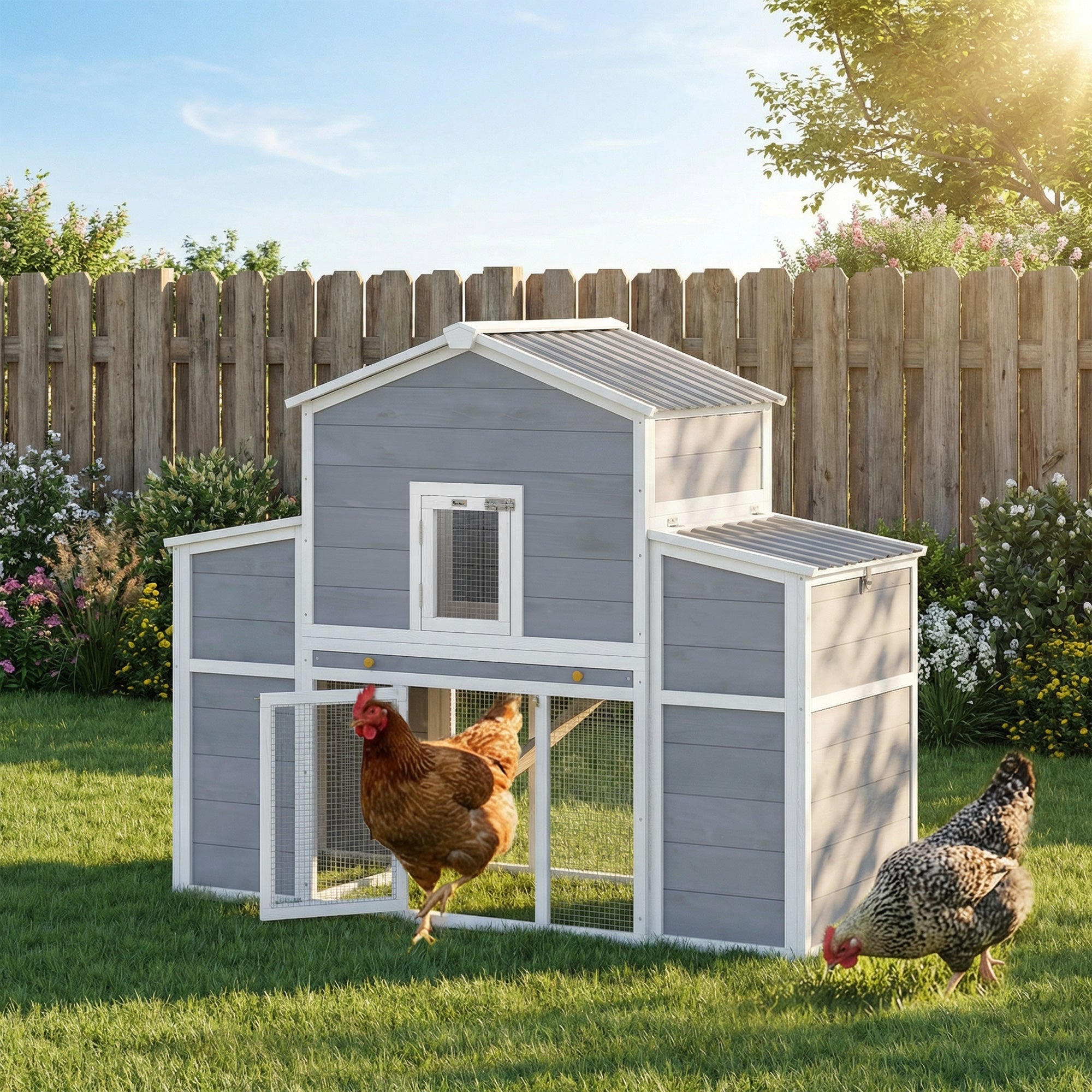66.5" Large Chicken Coop, Wooden Chicken House with 2 Nesting Boxes, Sliding Tray & Ramp, Waterproof Roof, Outdoor Hen House Poultry Cage for Backyard, Farm, for 2-4 Hens