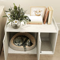 Load image into Gallery viewer, Litter Box Enclosure, 32" Hidden Washroom Furniture with Scratching Mat, Cat Entrance, Indoor Pet House, Side End Table Fit Most of Cat and Litter Box, Distressed White
