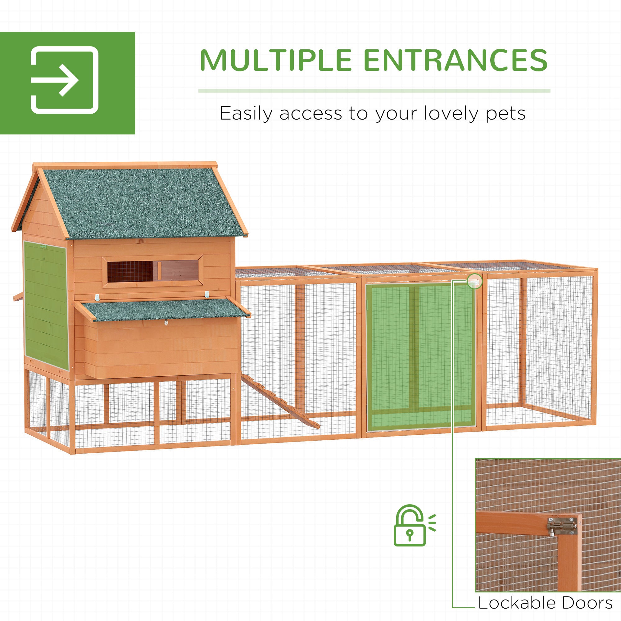 137" Chicken Coop Wooden Large Hen House Deluxe Rabbit Hutch Lockable Poultry Cage Backyard with Nesting Box and Run, Orange