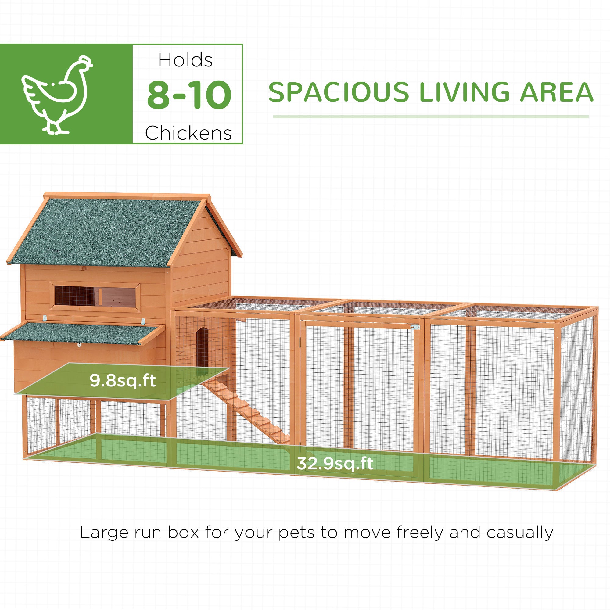 137" Chicken Coop Wooden Large Hen House Deluxe Rabbit Hutch Lockable Poultry Cage Backyard with Nesting Box and Run, Orange