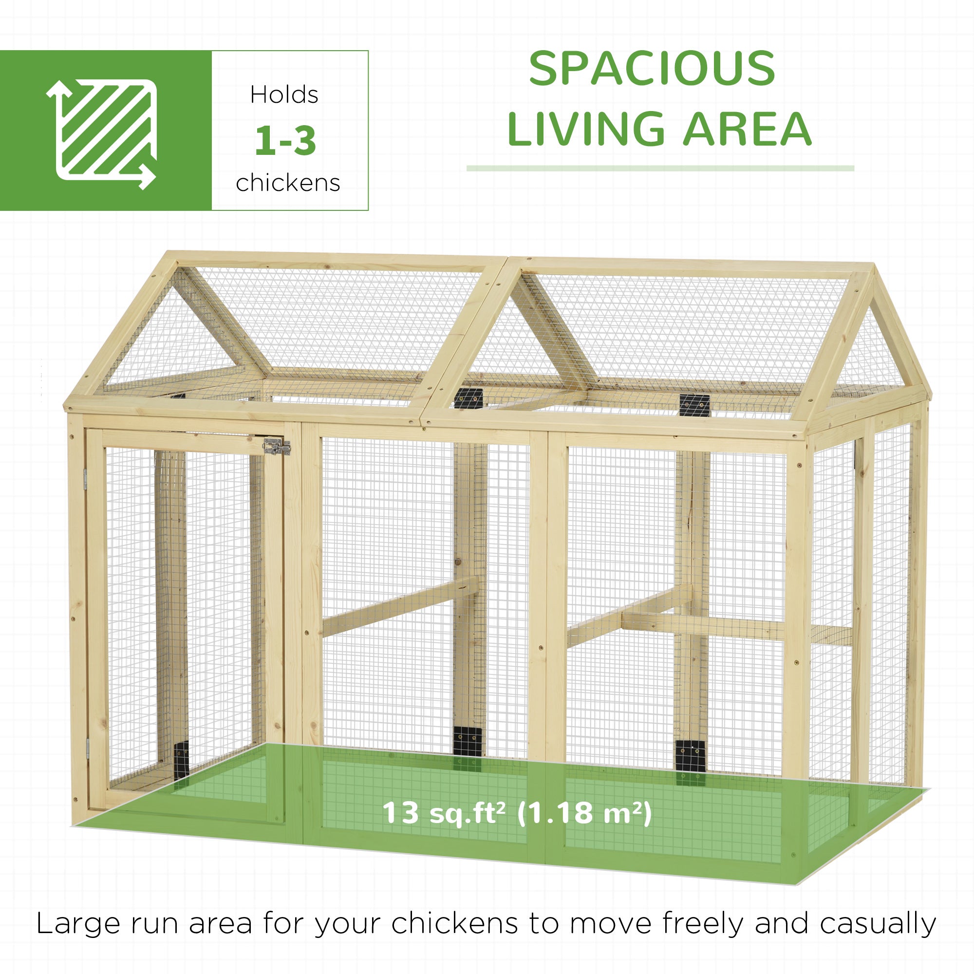 Chicken Run, Wooden Large Chicken Coop with 3 Perches and 2 Doors, Outdoor Poultry Cage for Backyard, Farm, for 1-3 Poultry, Rabbits, Ducks, 55" x 35" x 42"