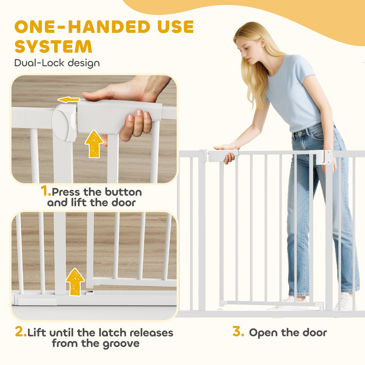 Baby Gate, 30"-32", 33"-35", 35"-37", 38"-40"W Pet Gate with 2 Extension Kits, Auto-Close, Two-Way Open, Pressure Mounted for Stair, Doorways and Hallways, 30"H, White