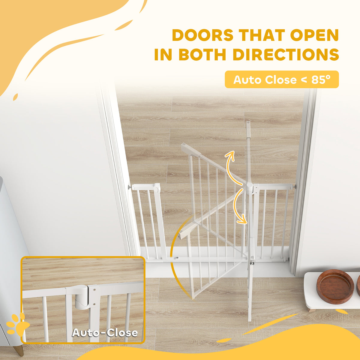 Baby Gate, 30"-32", 33"-35", 35"-37", 38"-40"W Pet Gate with 2 Extension Kits, Auto-Close, Two-Way Open, Pressure Mounted for Stair, Doorways and Hallways, 30"H, White