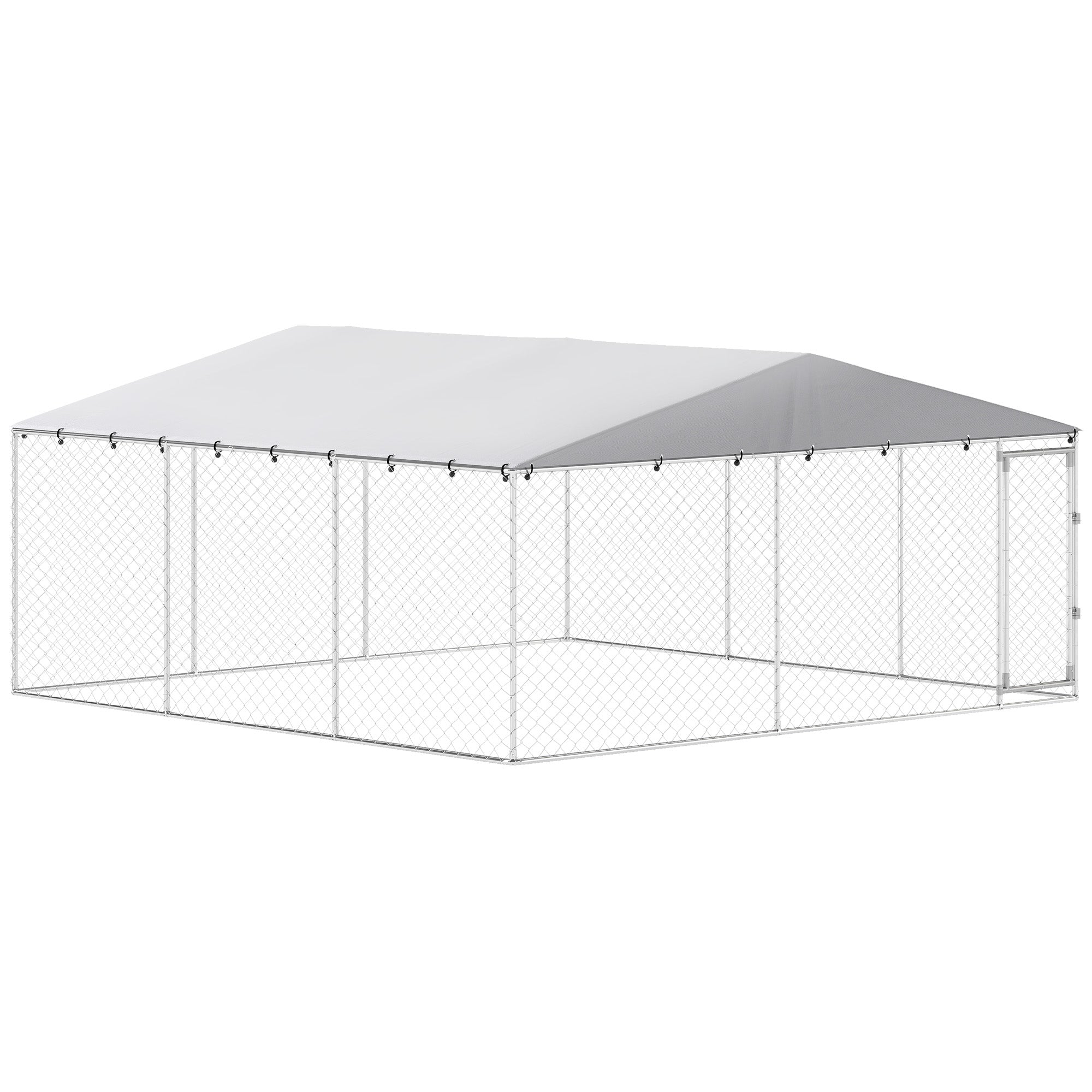 Outdoor Dog Kennel, Heavy Duty Dog Run Outdoor Fence with Waterproof Cover, Galvanized Chain Link, Secure Lock, for Large Breeds, Chickens, Ducks, 15' x 15' x 7'