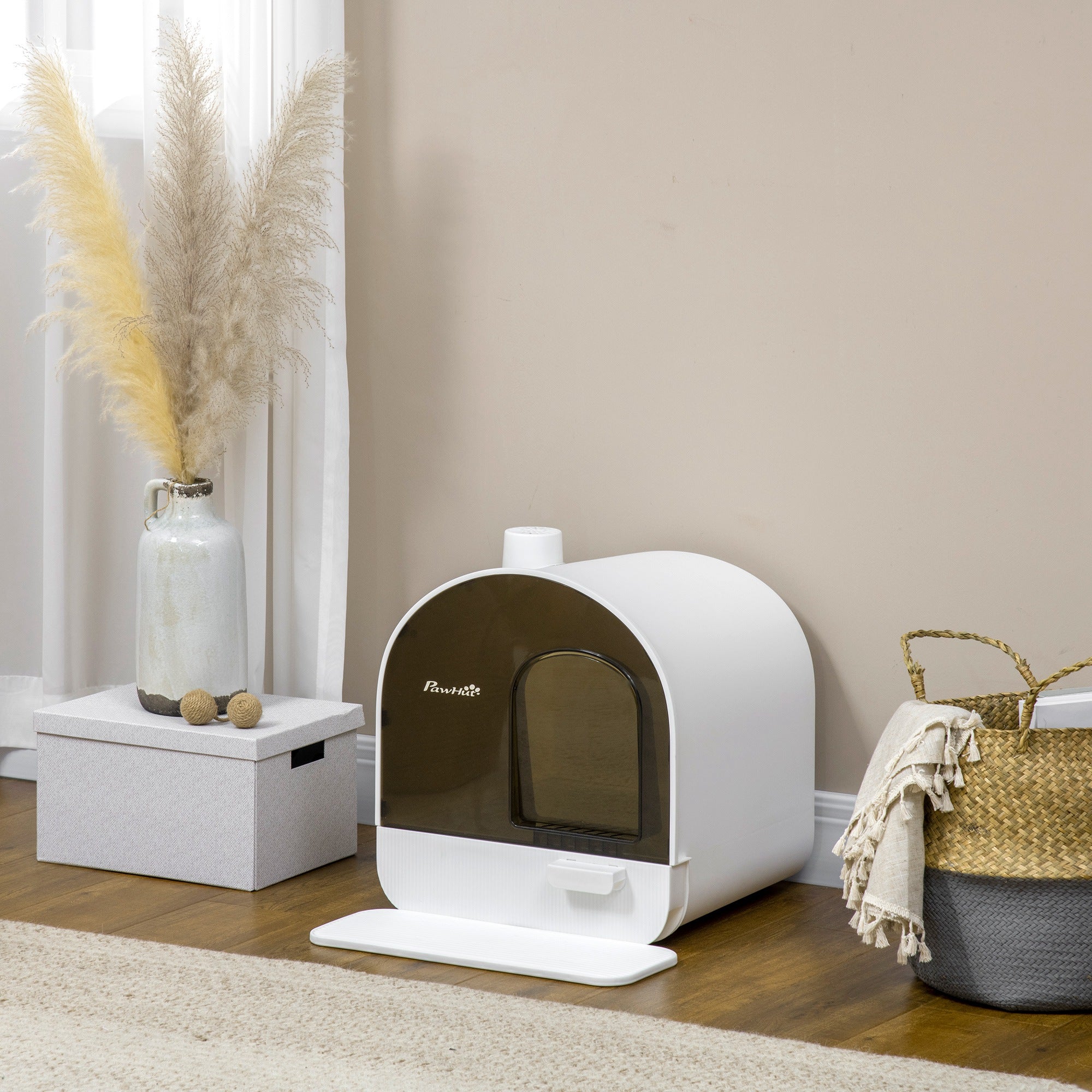 Enclosed Cat Litter Box with Lid & Drawer, Kitty Litter Box Toilet with Mat for Anti-Leakage, Includes Scoop & Deodorant Bag, Easy Clean & Odor Control, White